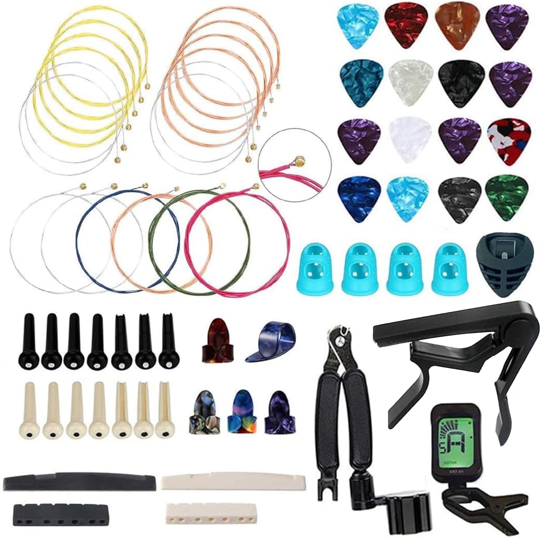 66-Piece Acoustic Guitar Accessory Kit - Strings, Picks, Capo, Tuner, Winder and Cutter