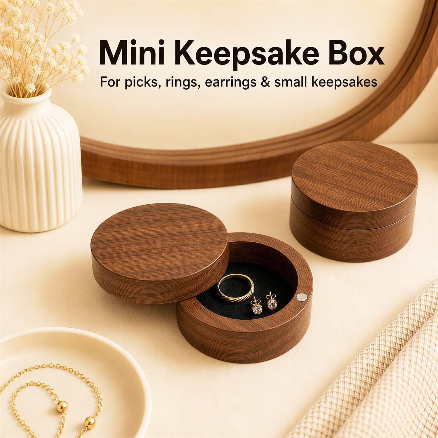 Wooden Guitar Pick Case with Rotating Magnetic Lid - 2 Wood and 8 Celluloid Picks