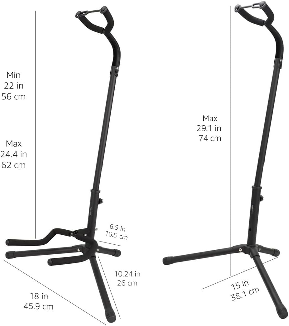 Height-Adjustable Folding Guitar Stand - Padded, Non-Slip, Black