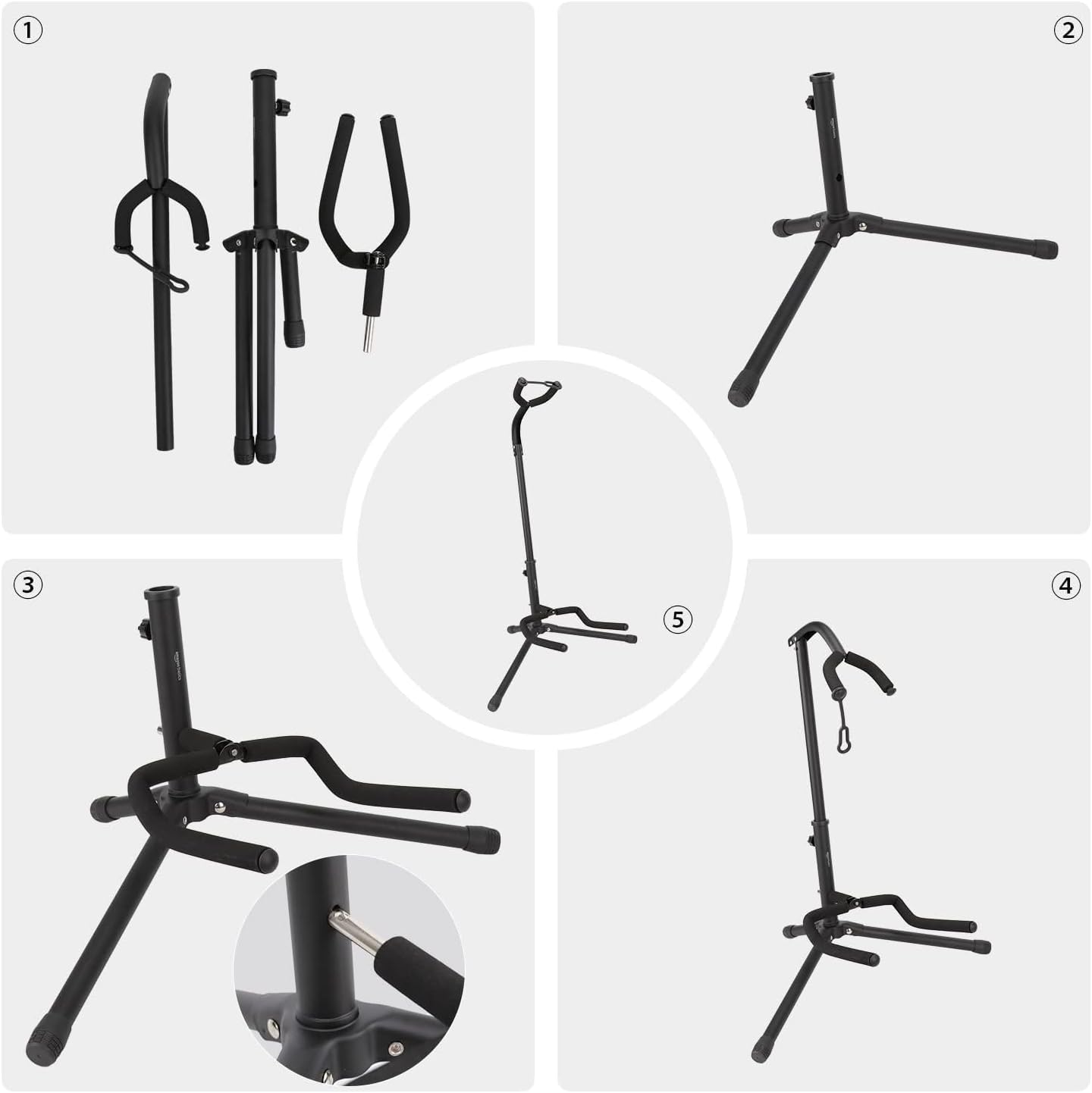 Height-Adjustable Folding Guitar Stand - Padded, Non-Slip, Black