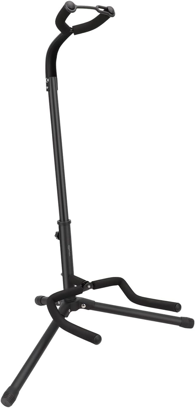 Height-Adjustable Folding Guitar Stand - Padded, Non-Slip, Black