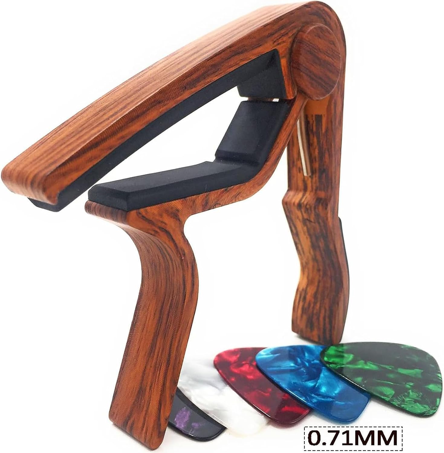 Guitar Capo in Rosewood Finish with 5 Picks - Acoustic and Electric