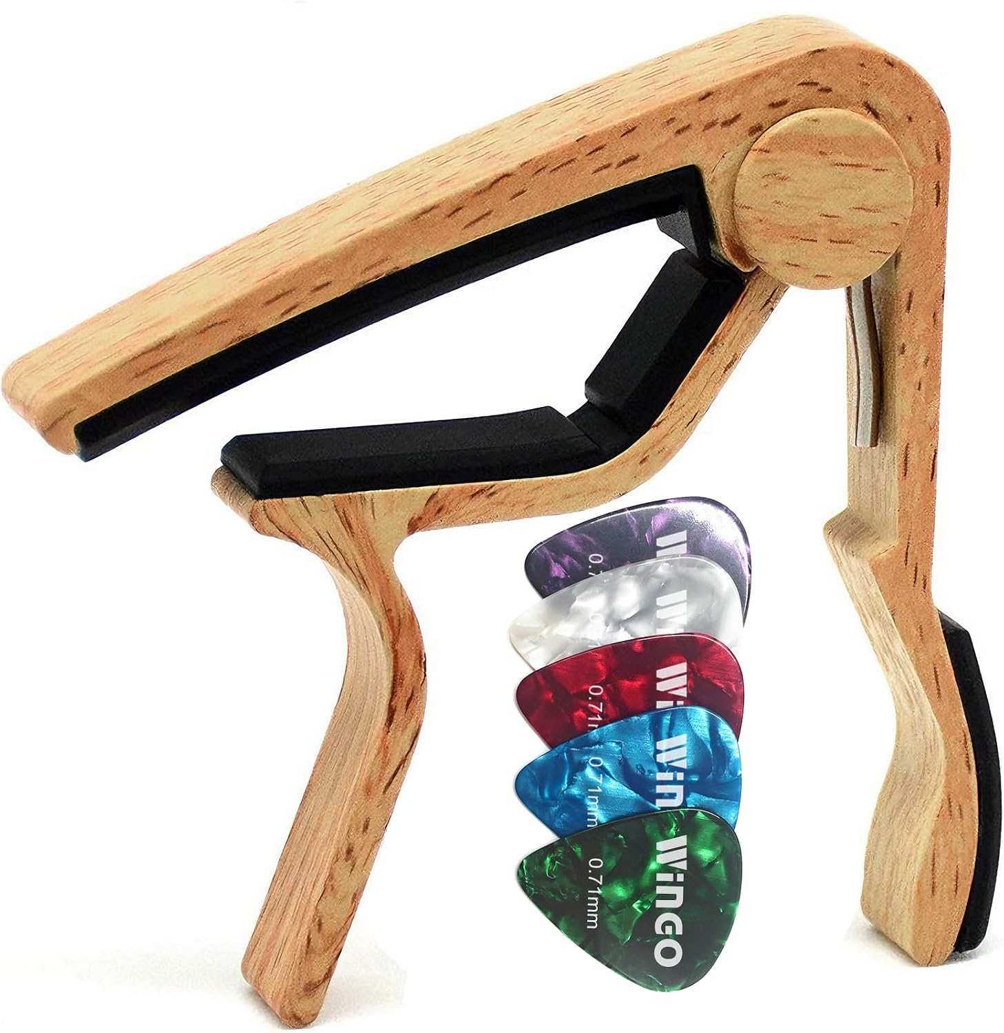 Guitar Capo in Rosewood Finish with 5 Picks - Acoustic and Electric