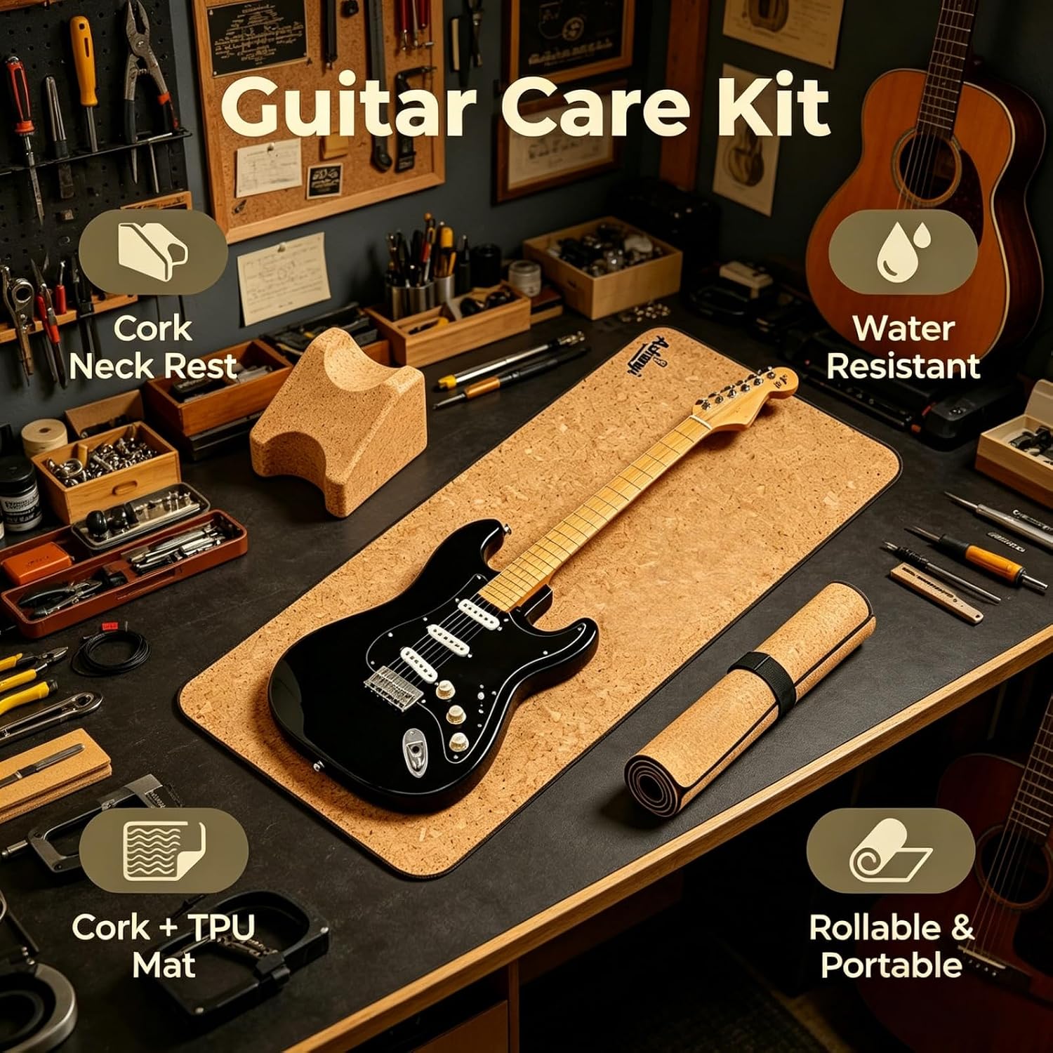 Cork Guitar Neck Rest and Work Mat Kit