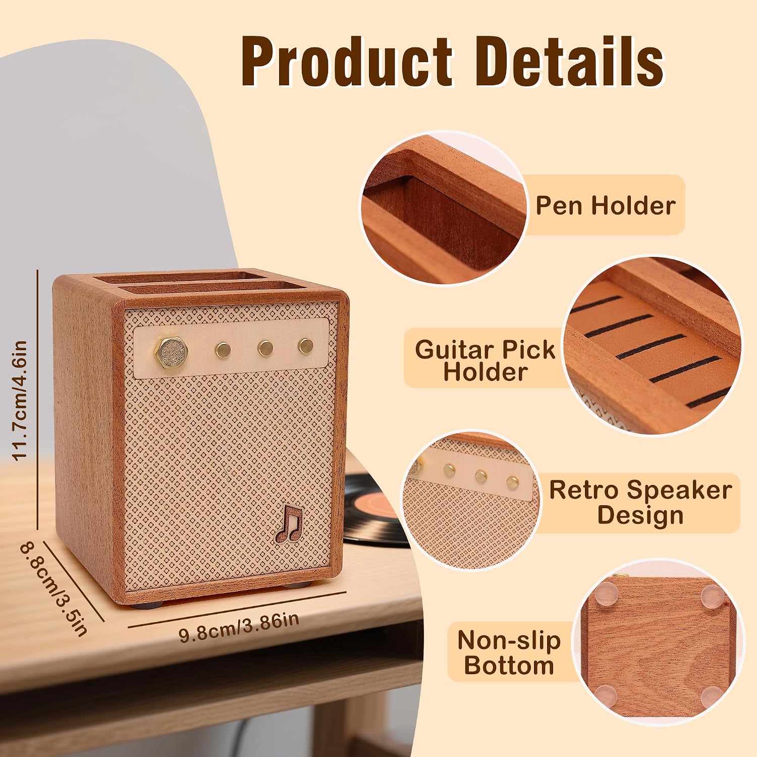 Amp-Styled Pick Holder in Sapele Wood with Pen Storage