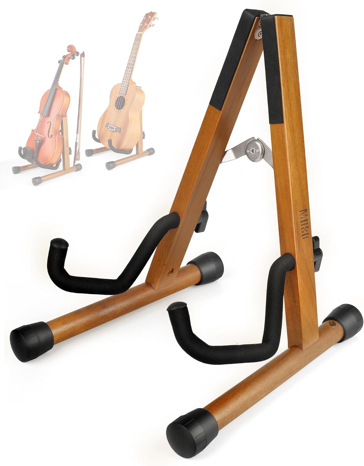 Wooden Folding Guitar Stand, Zebra Finish - Acoustic, Classical, Electric and Bass