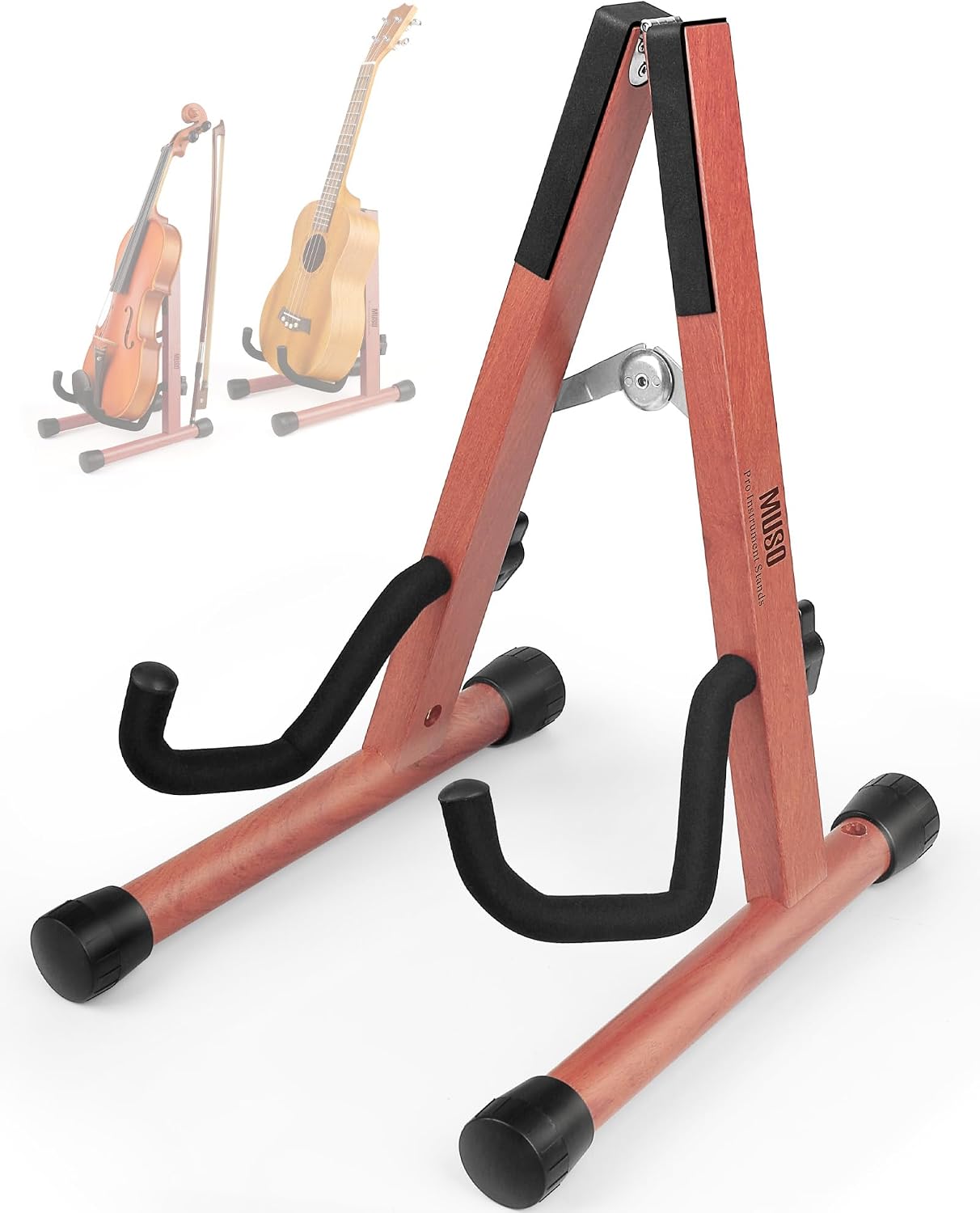 Wooden Folding Guitar Stand, Zebra Finish - Acoustic, Classical, Electric and Bass
