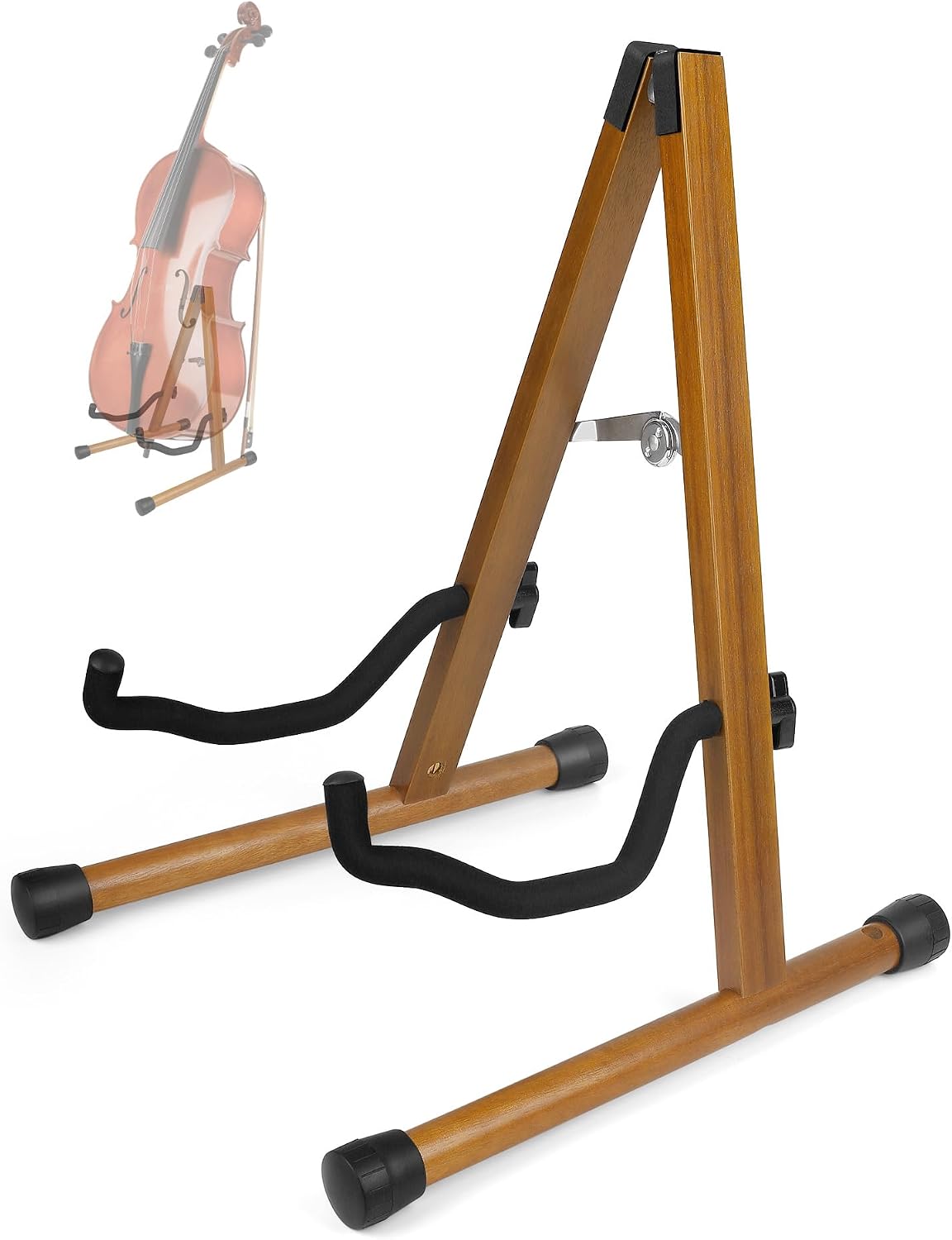 Wooden Folding Guitar Stand, Zebra Finish - Acoustic, Classical, Electric and Bass