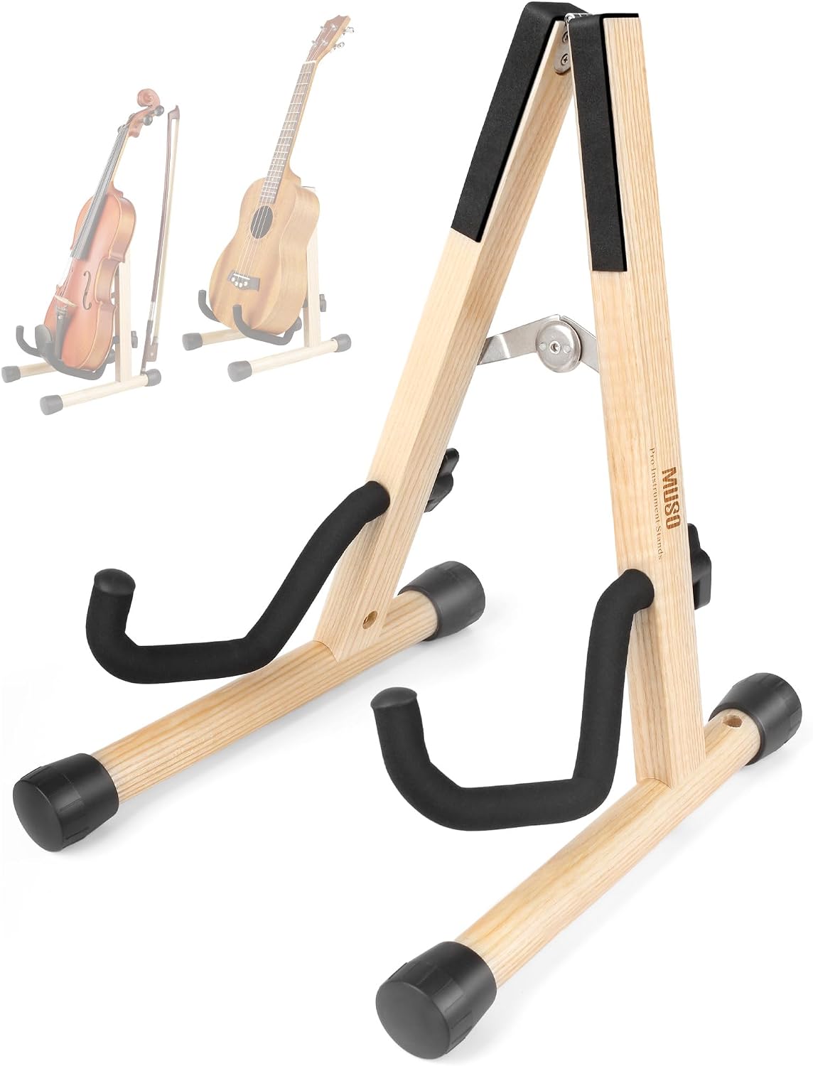 Wooden Folding Guitar Stand, Zebra Finish - Acoustic, Classical, Electric and Bass