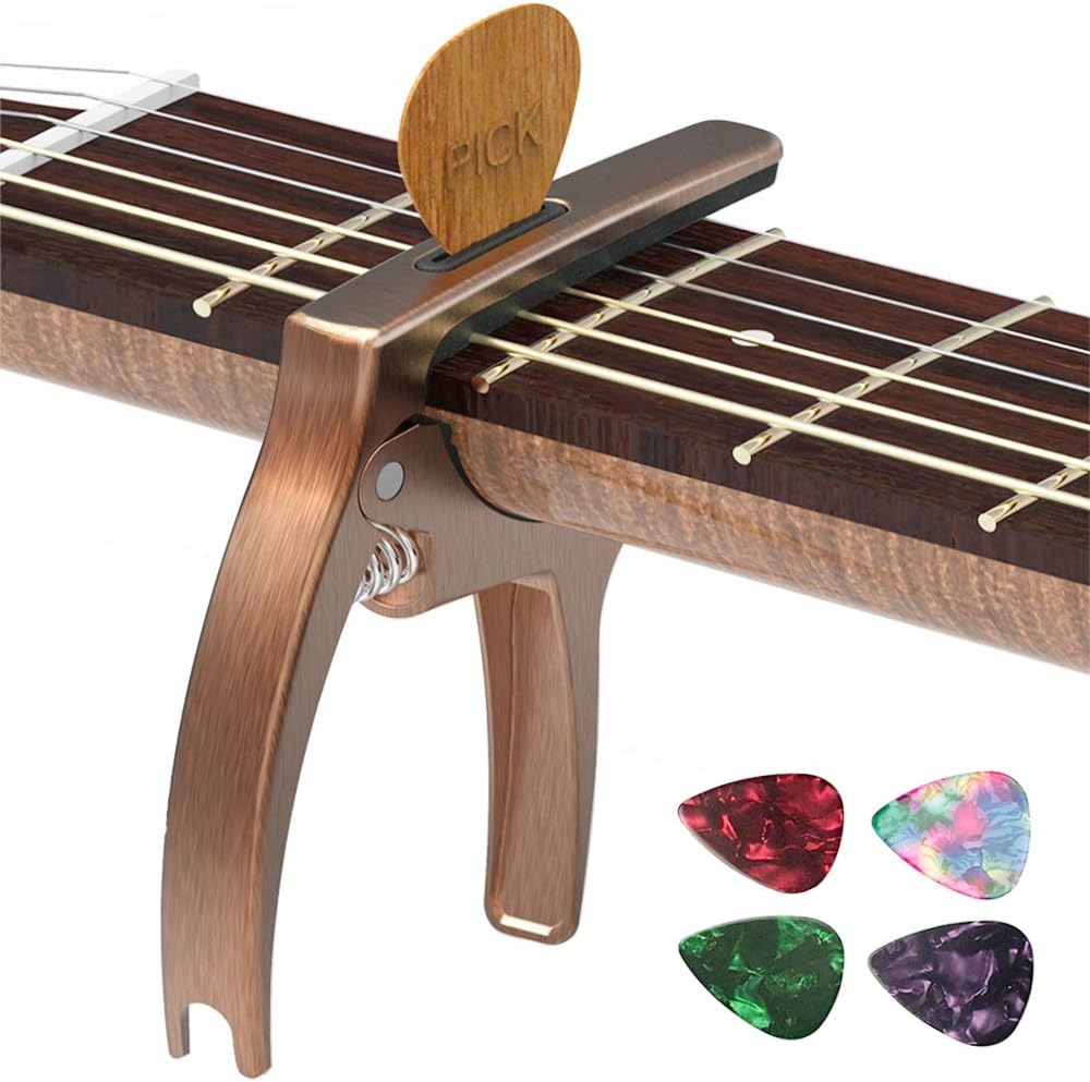 3-in-1 Metal Guitar Capo with Pick Holder and 4 Picks