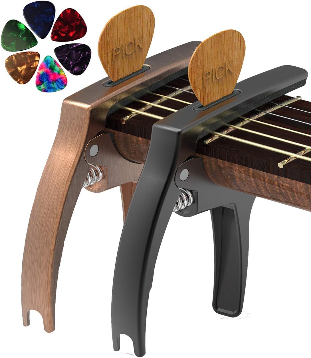 3-in-1 Metal Guitar Capo with Pick Holder and 4 Picks