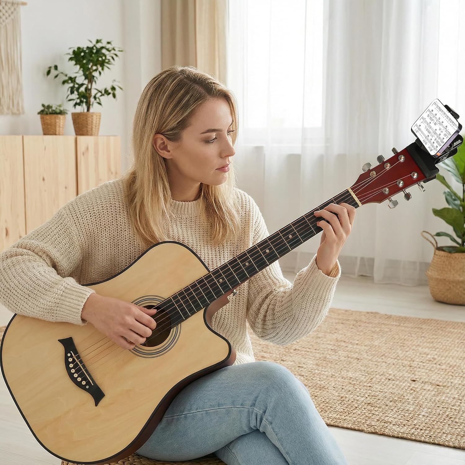 Guitar Accessory Kit with Capo, Phone Mount and 3 Picks - 360 Degree Rotating Clip