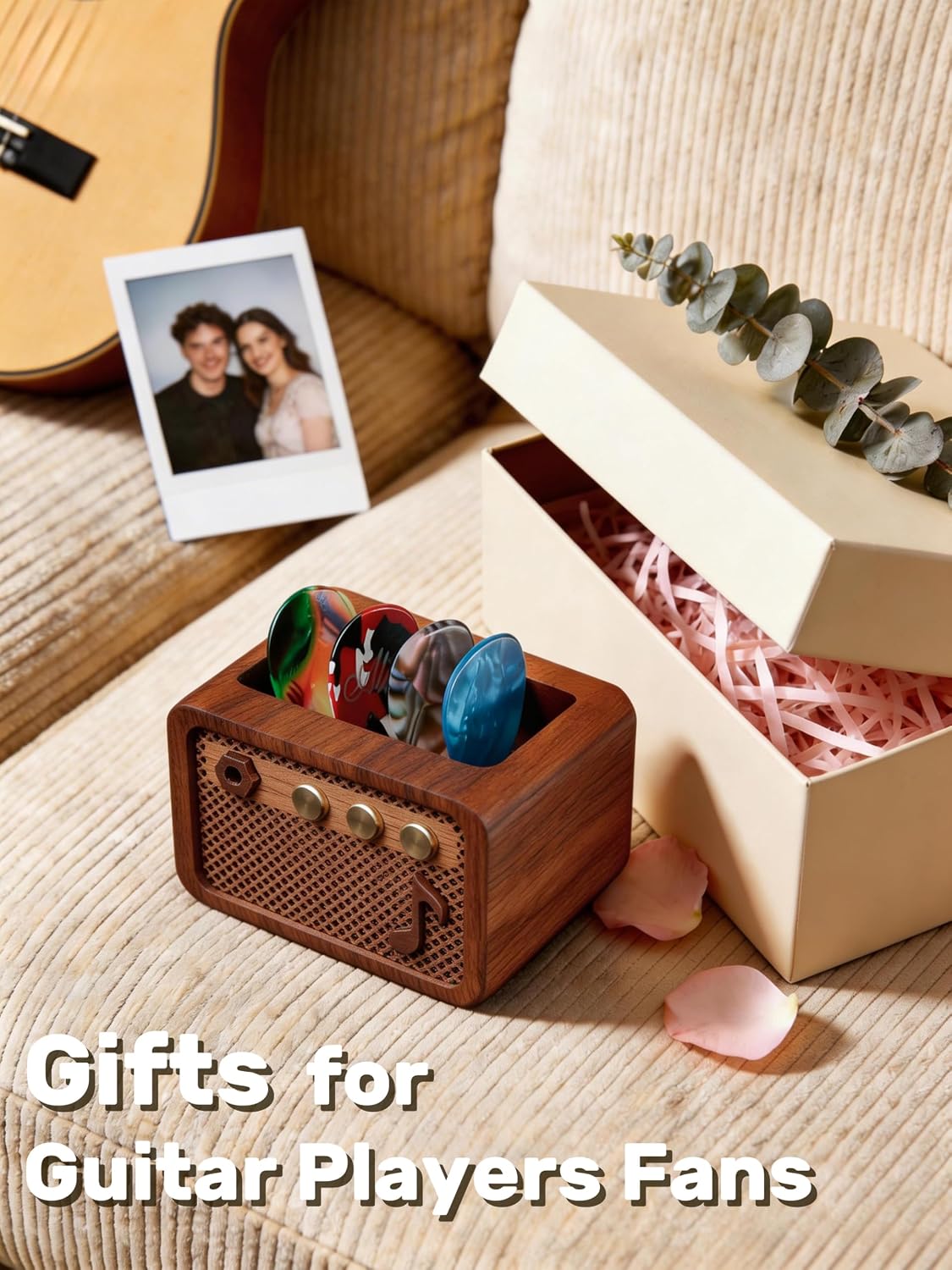 Walnut Wood Amp-Styled Guitar Pick Case - Storage and Display