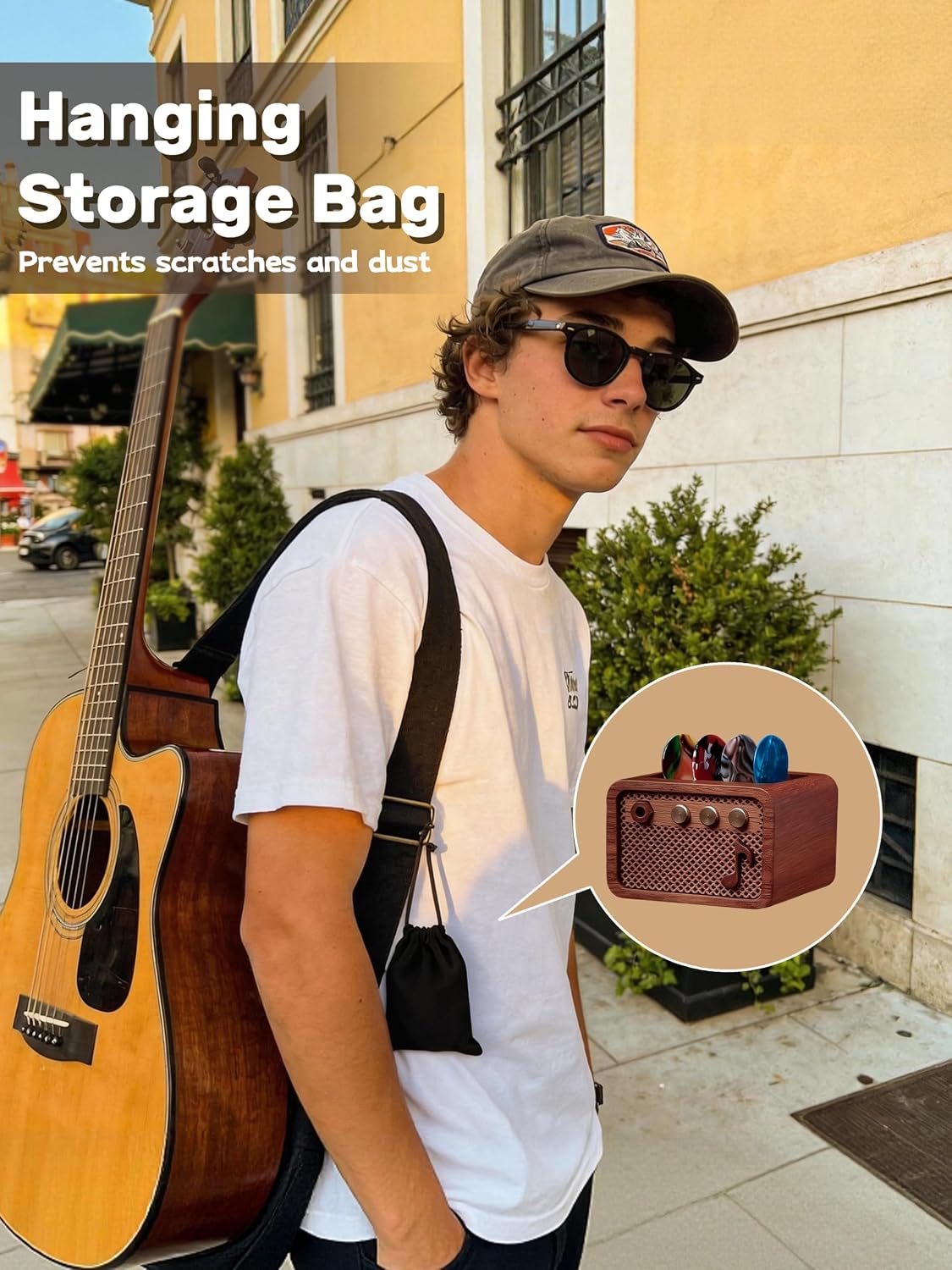 Walnut Wood Amp-Styled Guitar Pick Case - Storage and Display