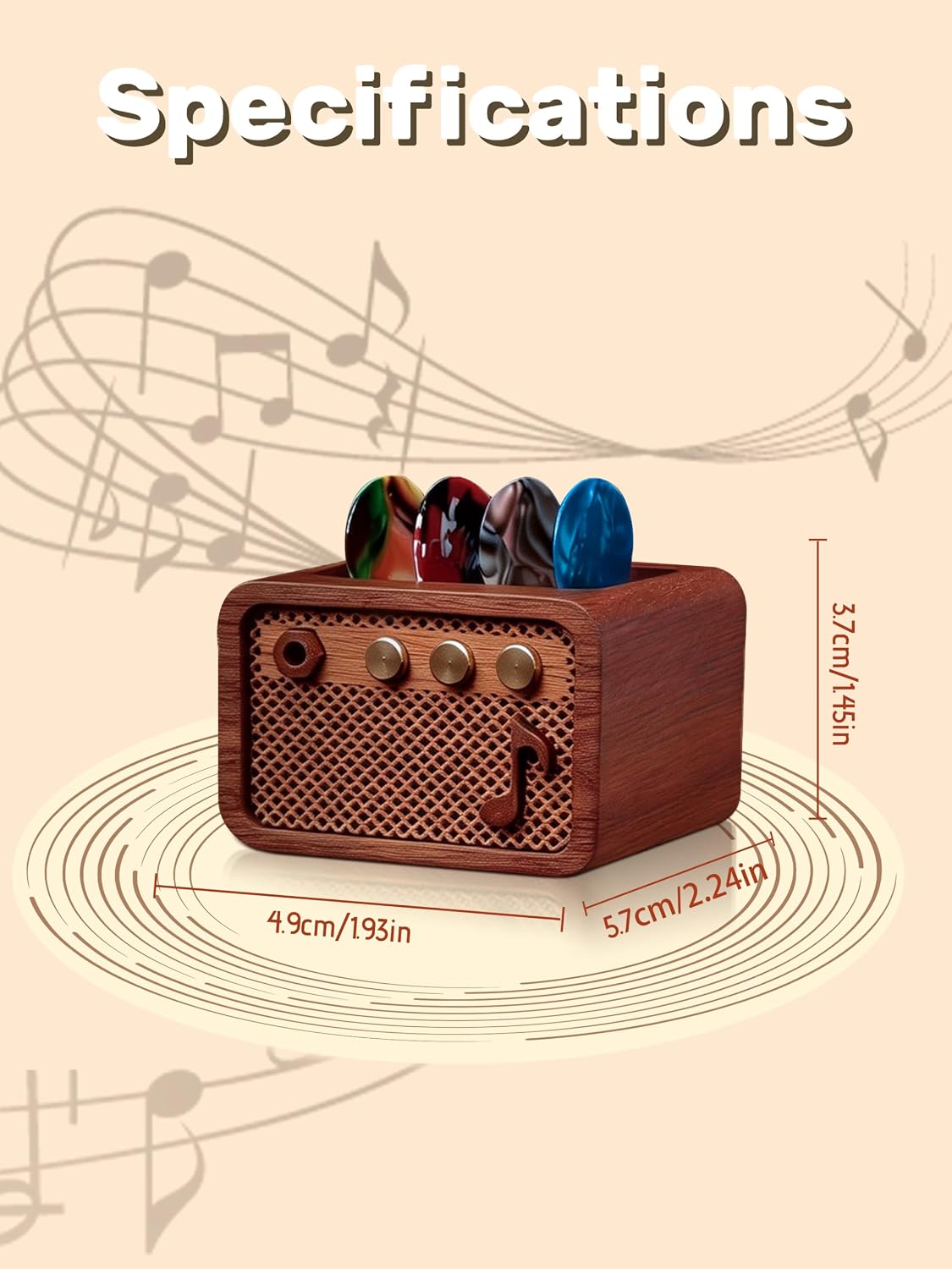Walnut Wood Amp-Styled Guitar Pick Case - Storage and Display