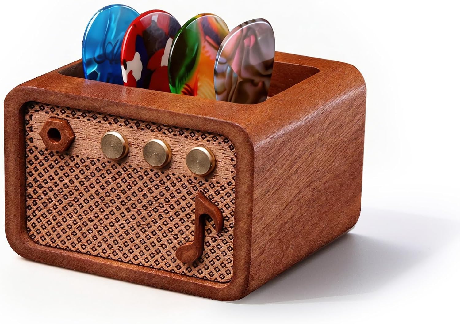 Walnut Wood Amp-Styled Guitar Pick Case - Storage and Display