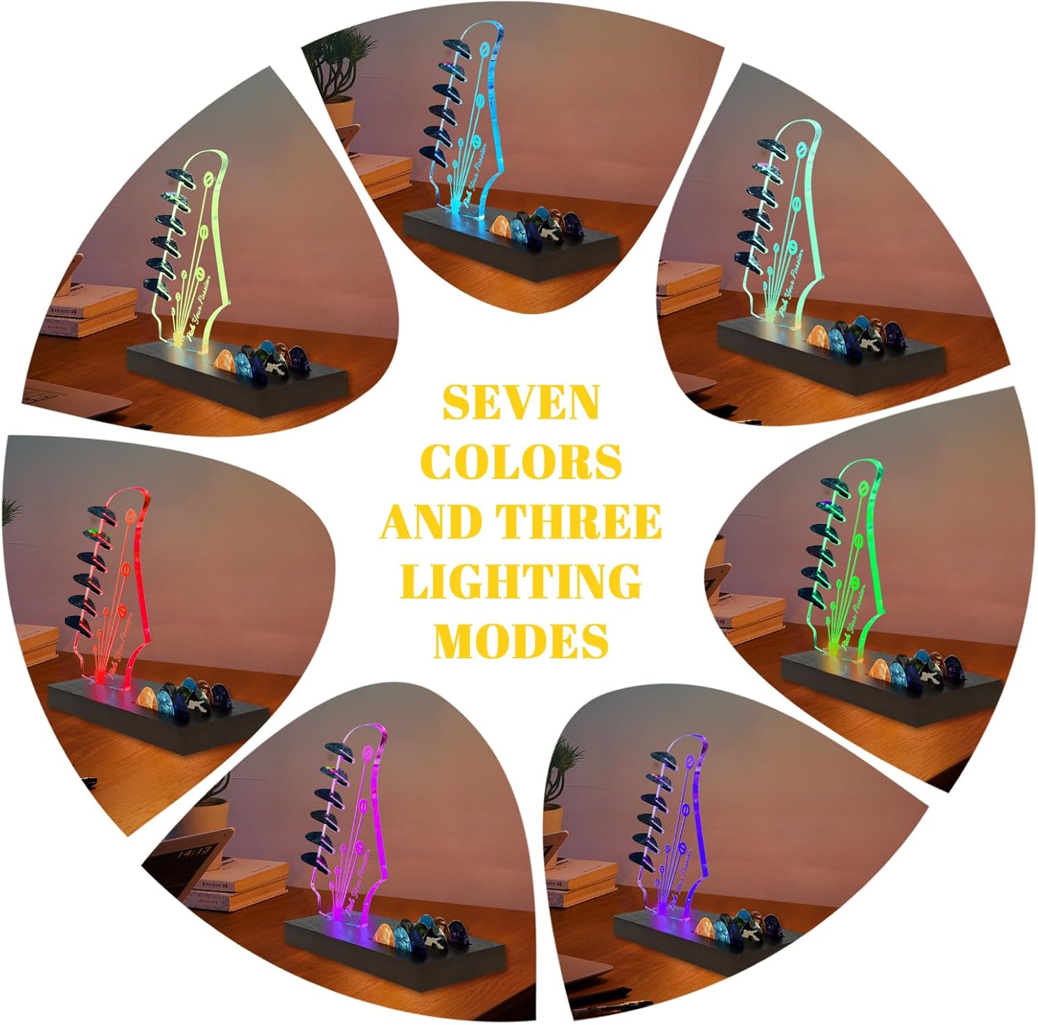 Light-Up Wooden Guitar Pick Holder - 7 Colour Acrylic Display