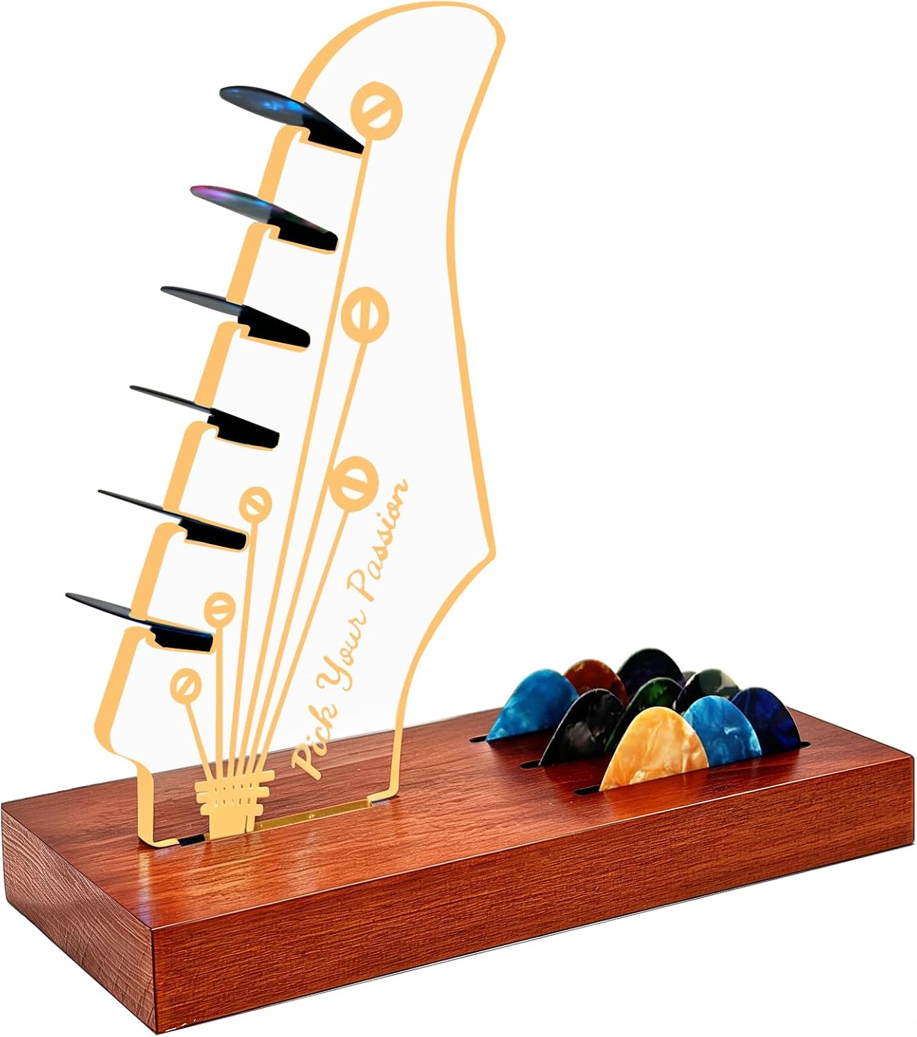 Light-Up Wooden Guitar Pick Holder - 7 Colour Acrylic Display
