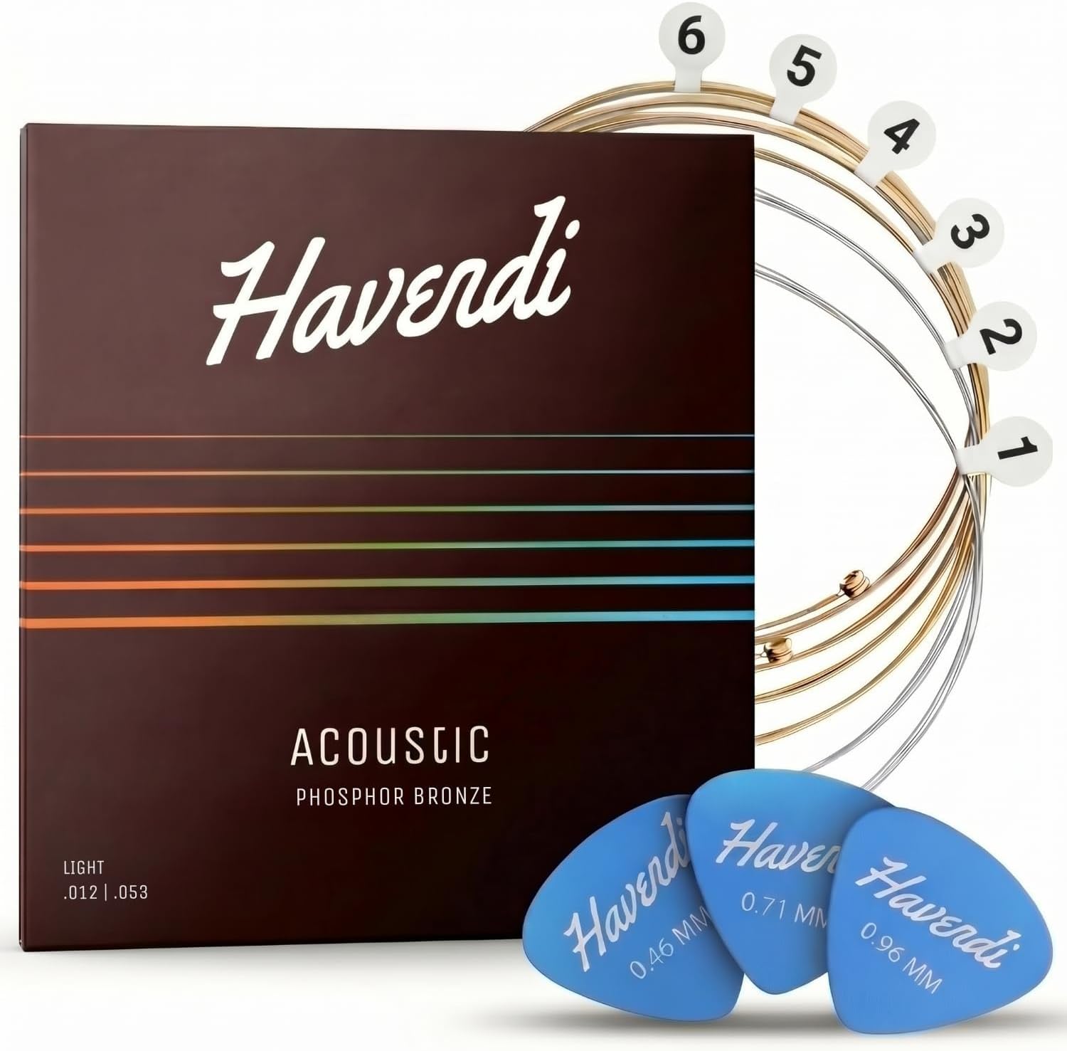 Acoustic Guitar Strings, Phosphor Bronze, Coated - 1 Set with 3 Picks