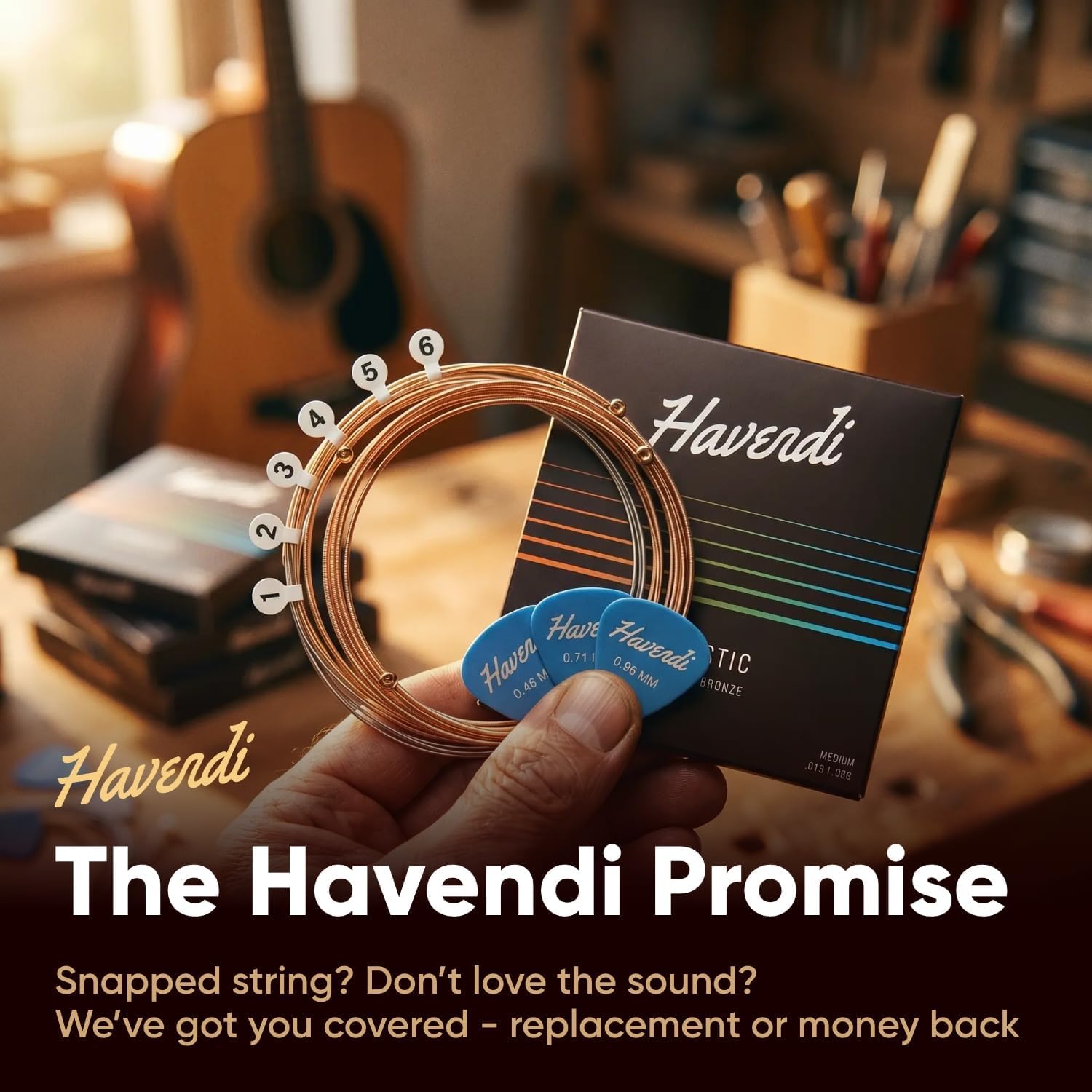 Acoustic Guitar Strings, Phosphor Bronze, Coated - 1 Set with 3 Picks
