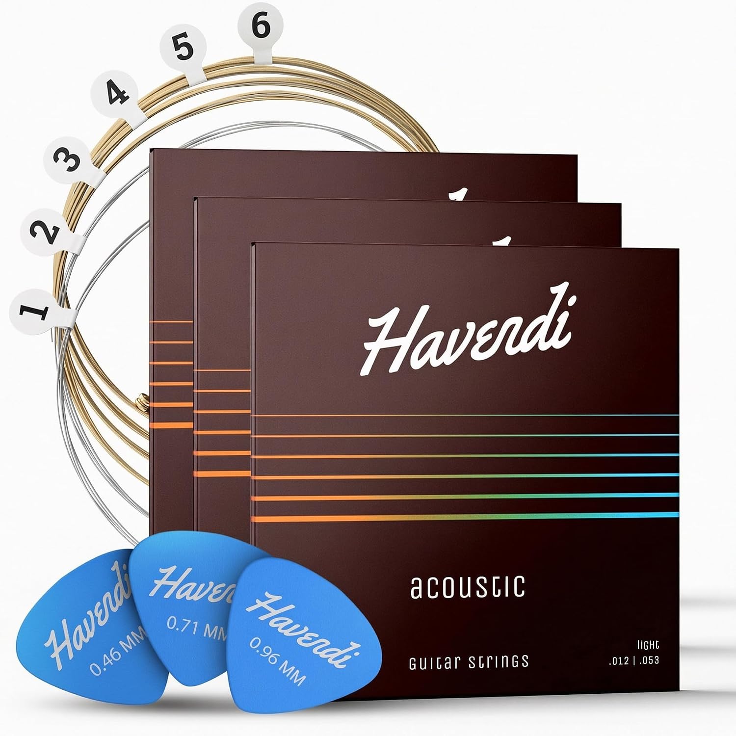 Acoustic Guitar Strings, Phosphor Bronze, Coated - 1 Set with 3 Picks