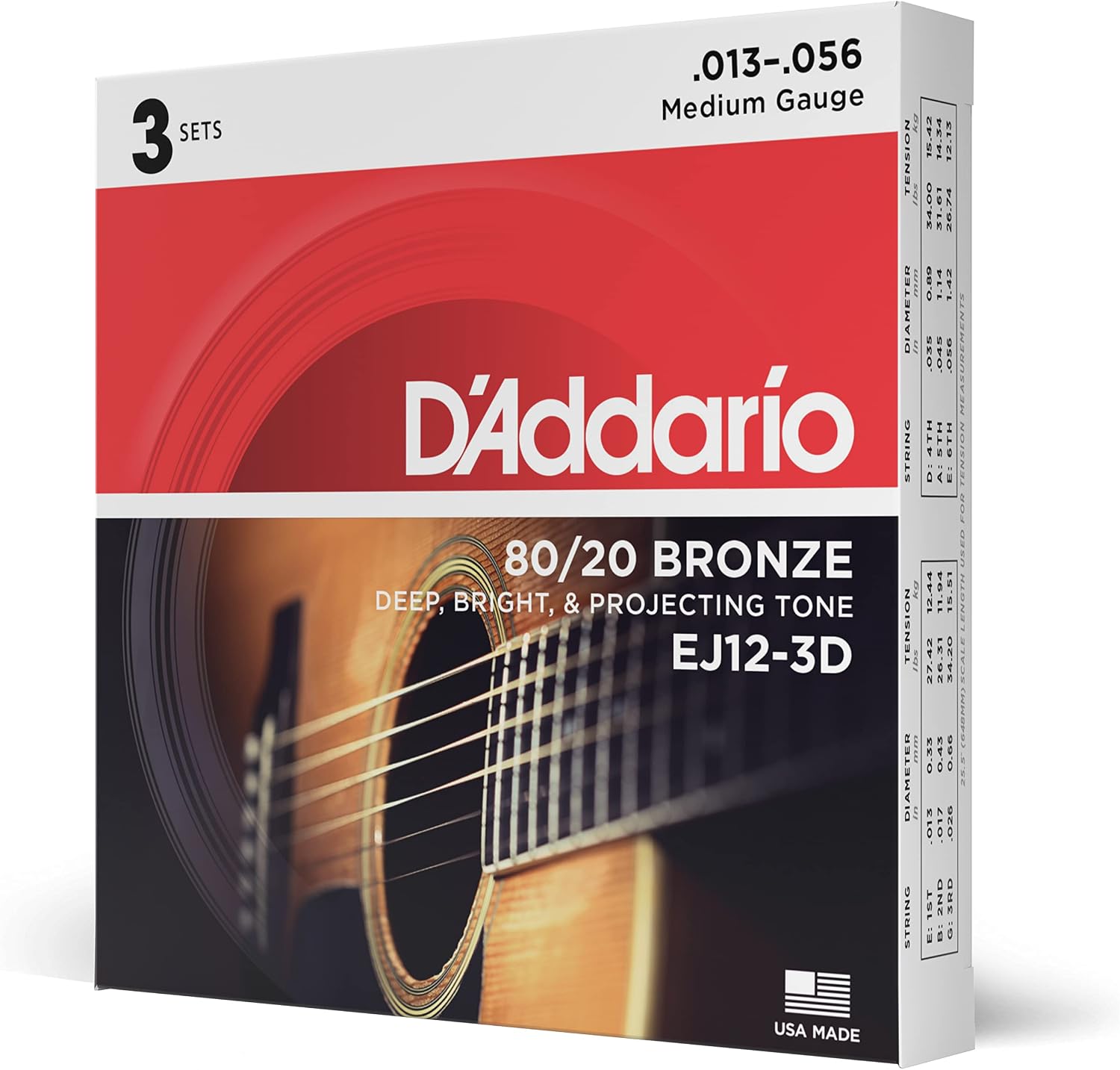 Acoustic Guitar Strings, 80/20 Bronze, Light 12-53 - 3 Sets