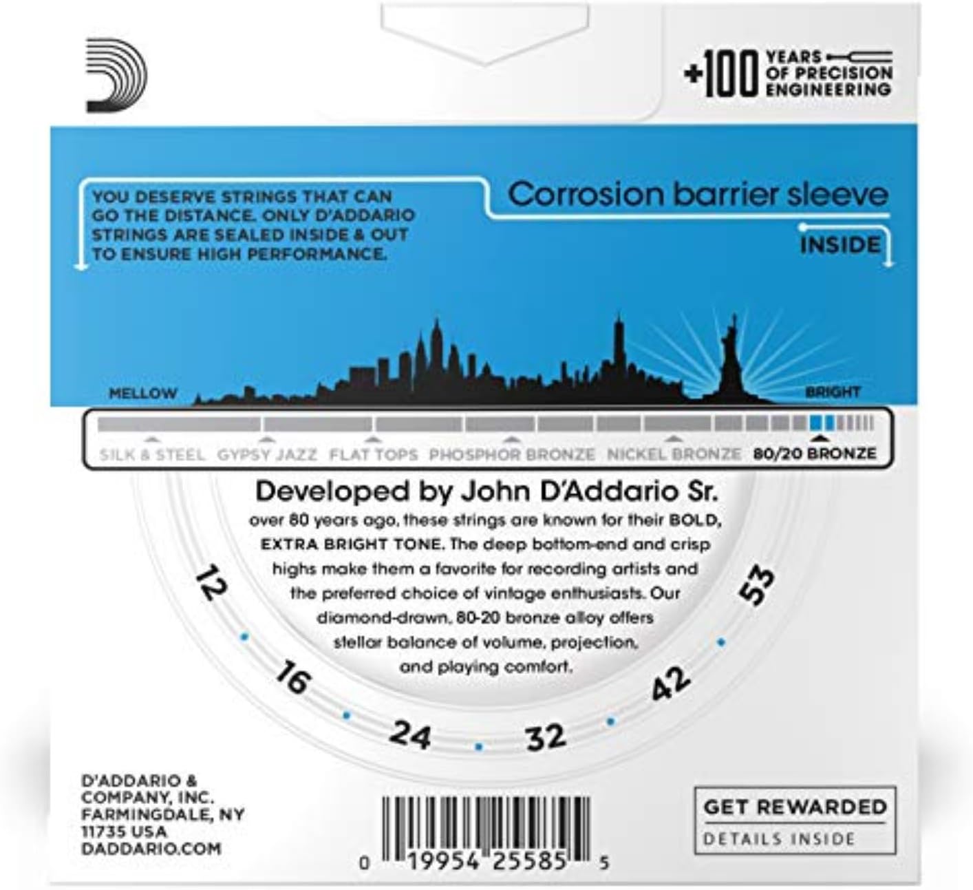 Acoustic Guitar Strings, 80/20 Bronze, Light 12-53 - 3 Sets