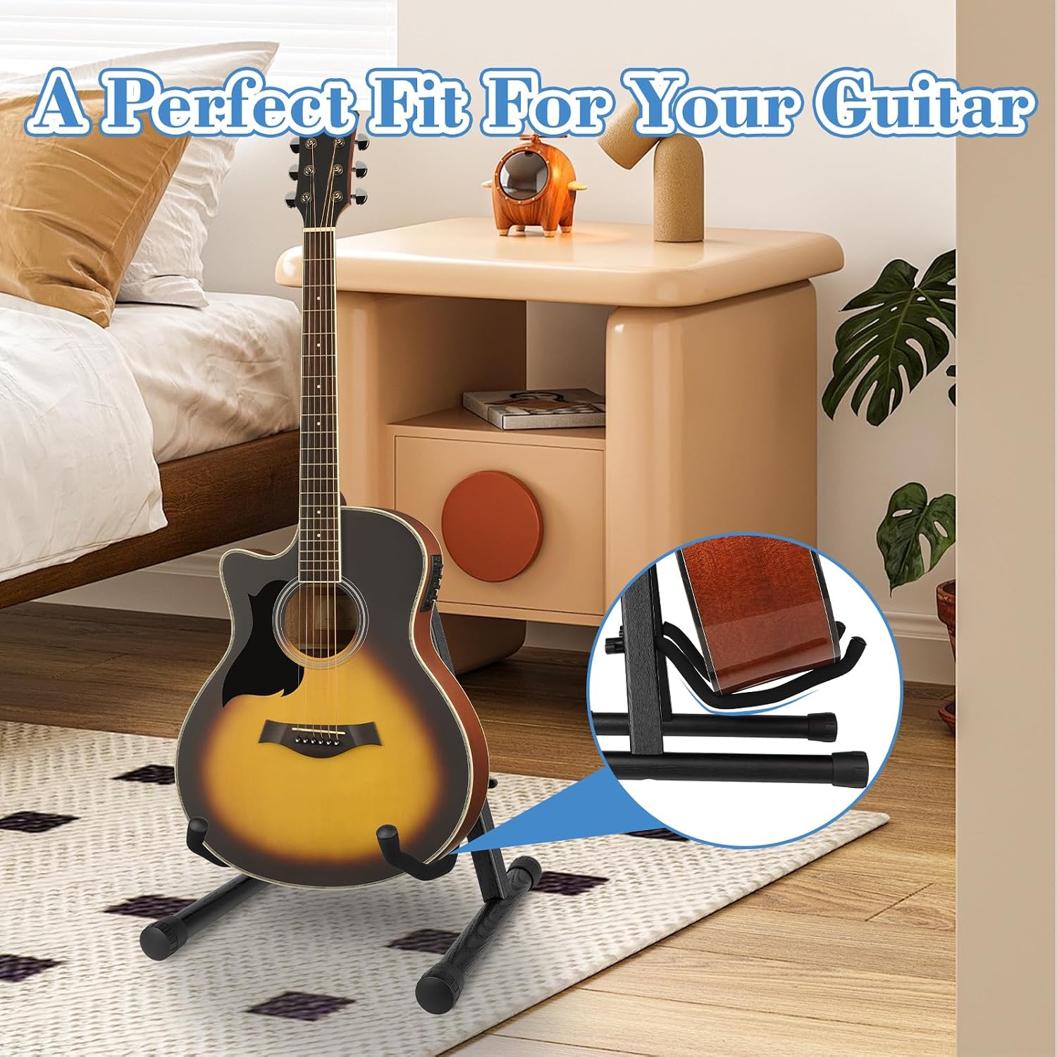Wooden A-Frame Guitar Stand, Folding - For Schools and Multi-User Settings, Black