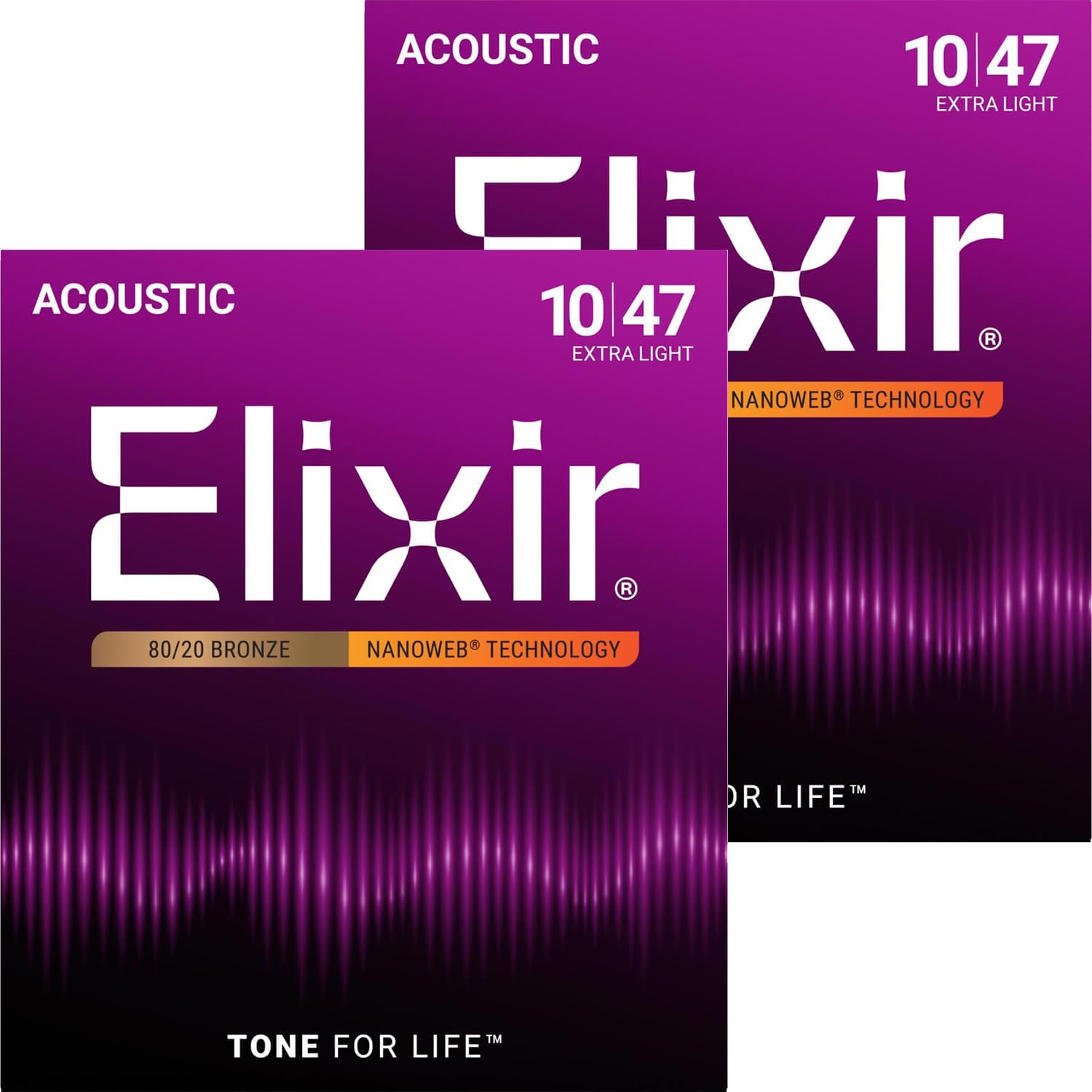 Coated Acoustic Guitar Strings, 80/20 Bronze, Light 12-53 - Long-Life Set
