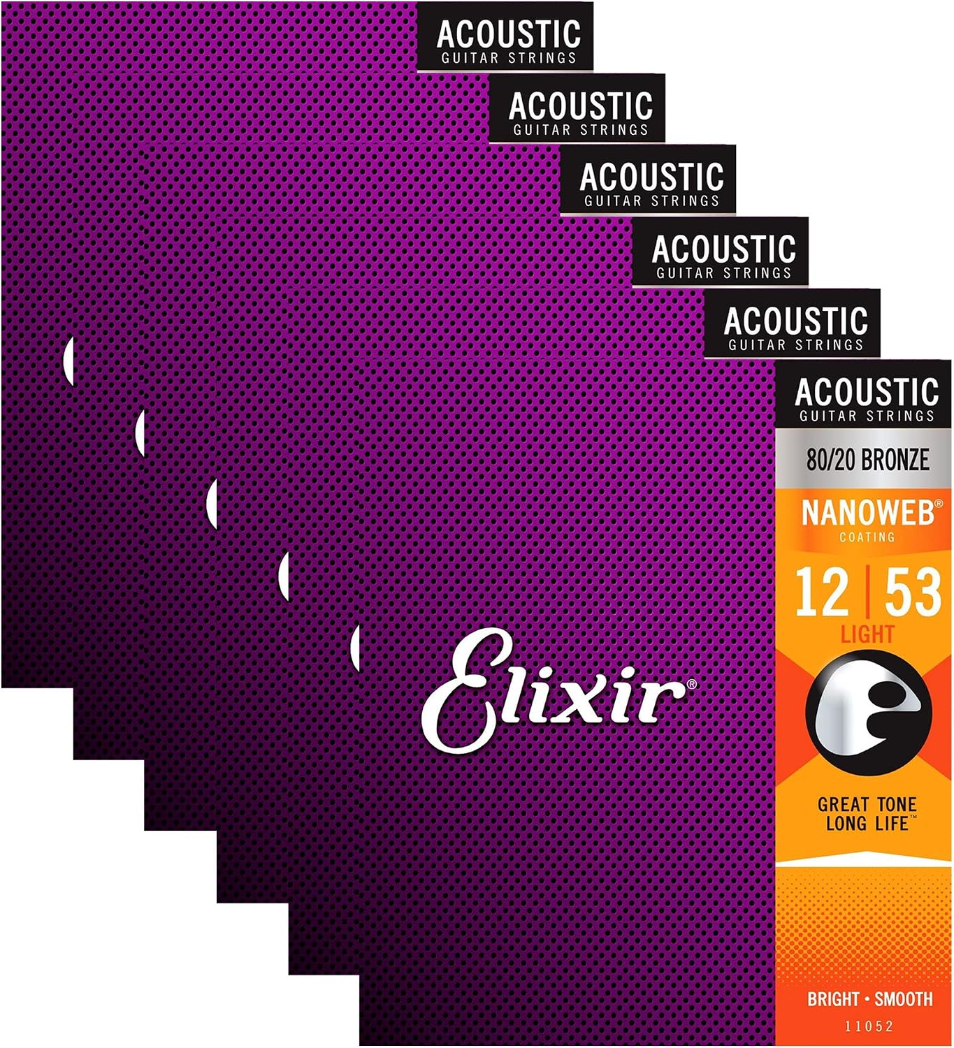 Coated Acoustic Guitar Strings, 80/20 Bronze, Light 12-53 - Long-Life Set