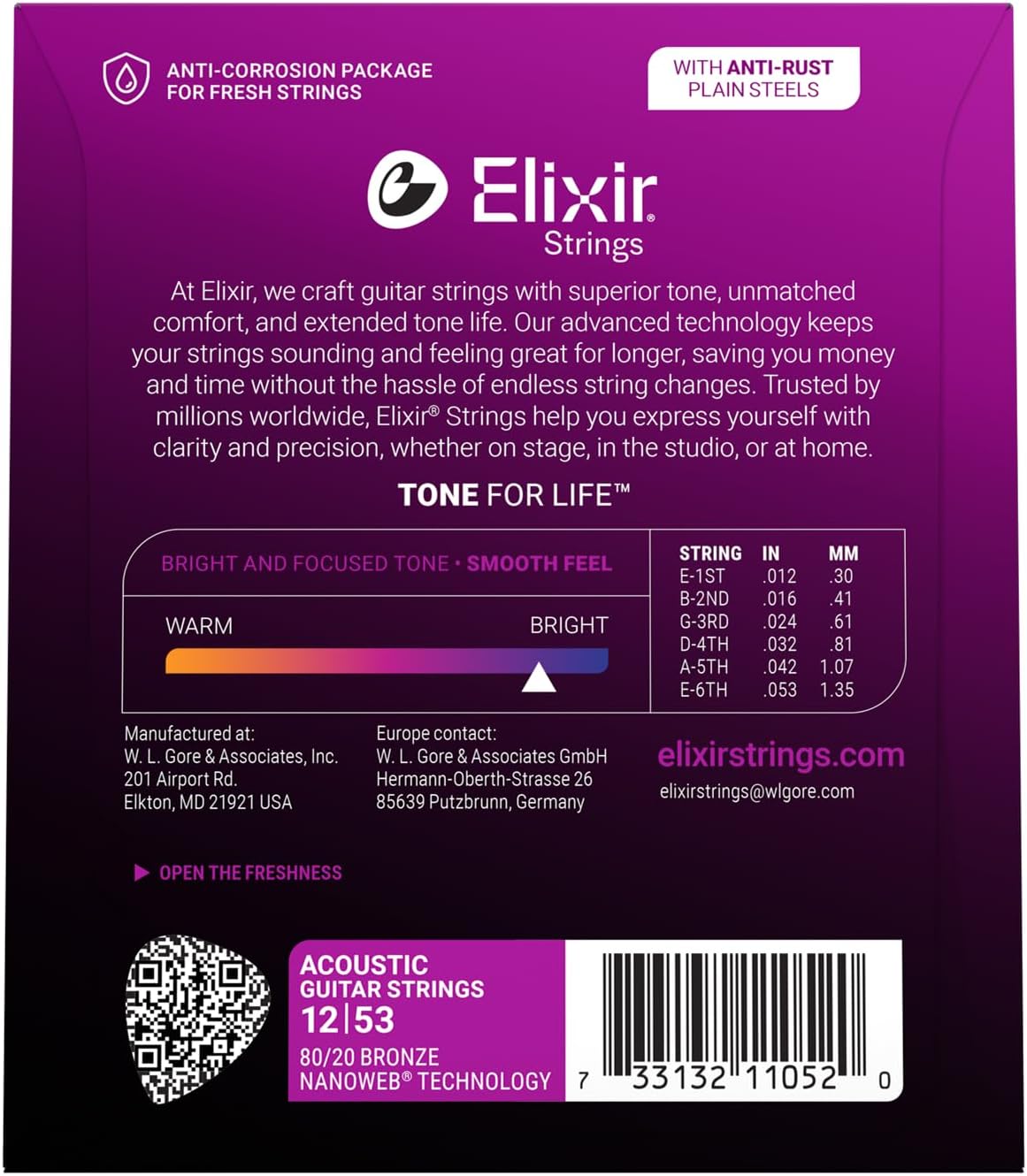 Coated Acoustic Guitar Strings, 80/20 Bronze, Light 12-53 - Long-Life Set