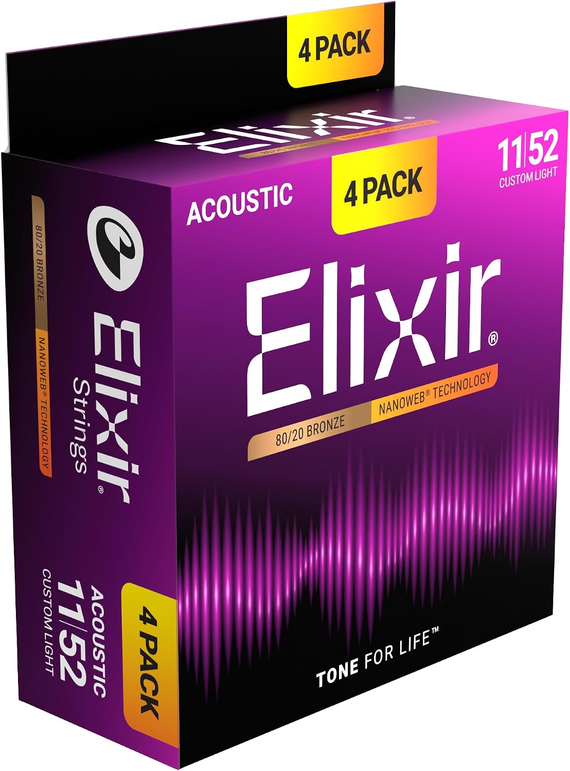 Coated Acoustic Guitar Strings, 80/20 Bronze, Light 12-53 - Long-Life Set