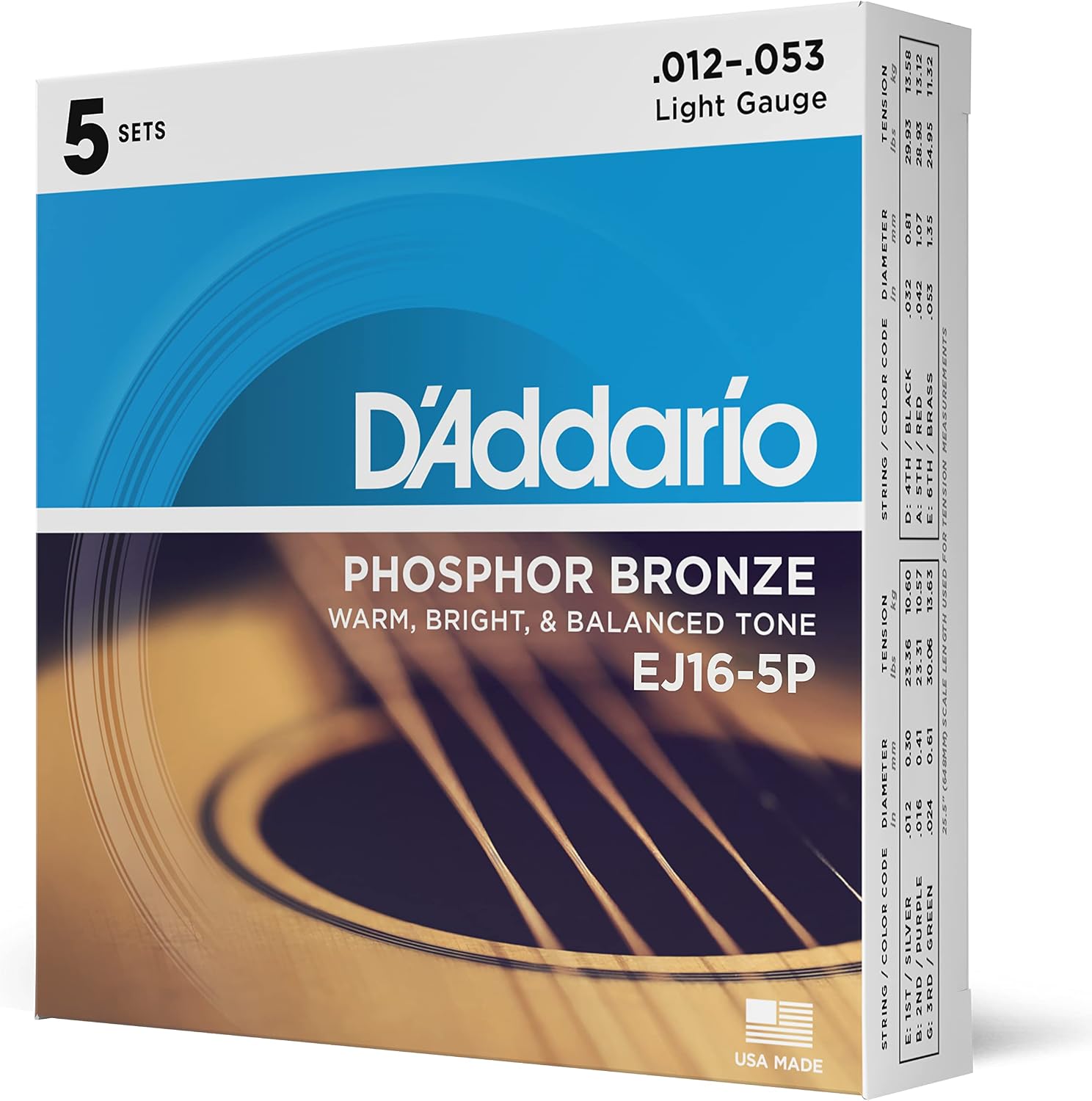 Acoustic Guitar Strings, Phosphor Bronze, Light 12-53 - 3 Sets
