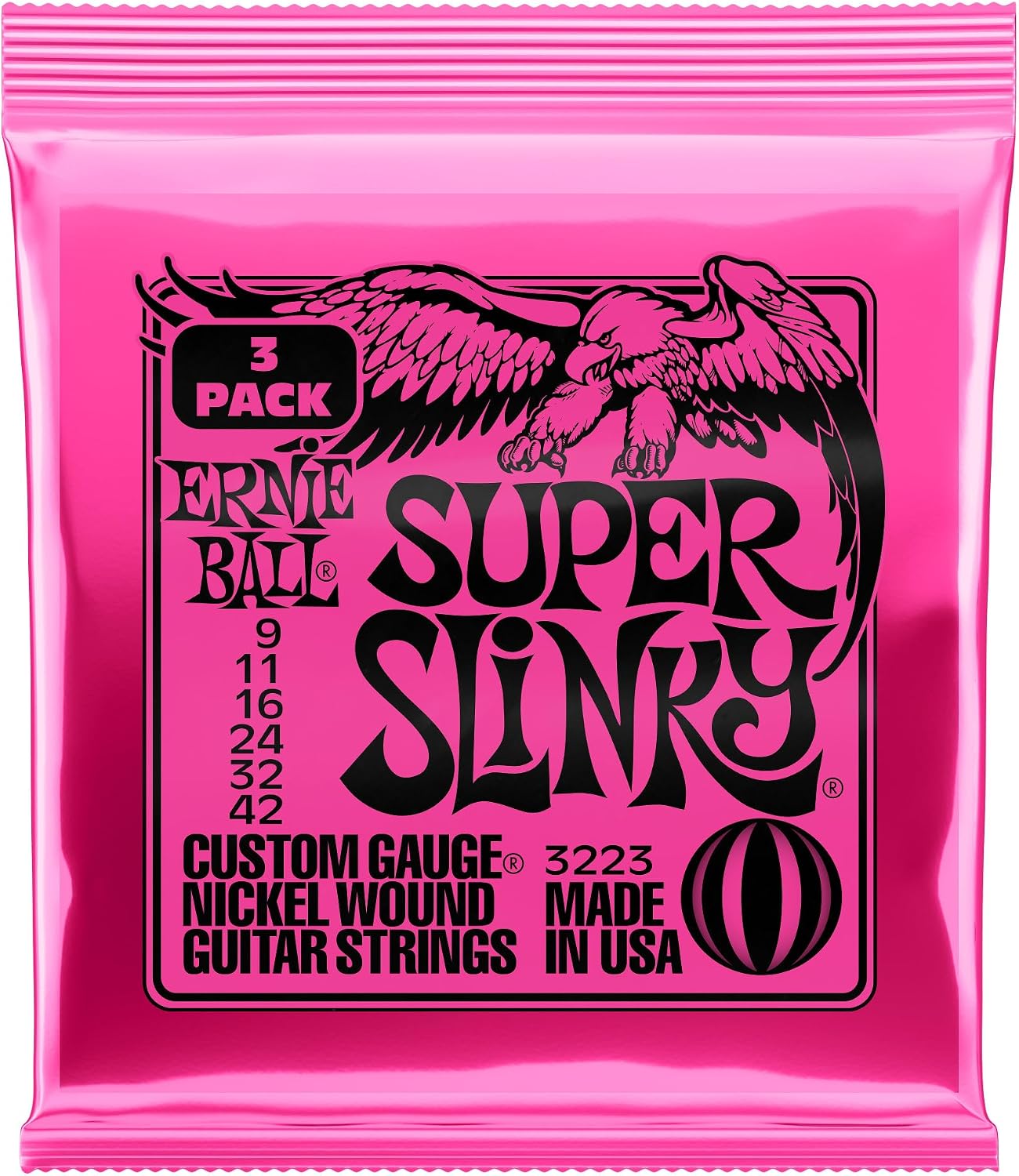 Electric Guitar Strings, Nickel Wound, 9-42 - 3 Pack
