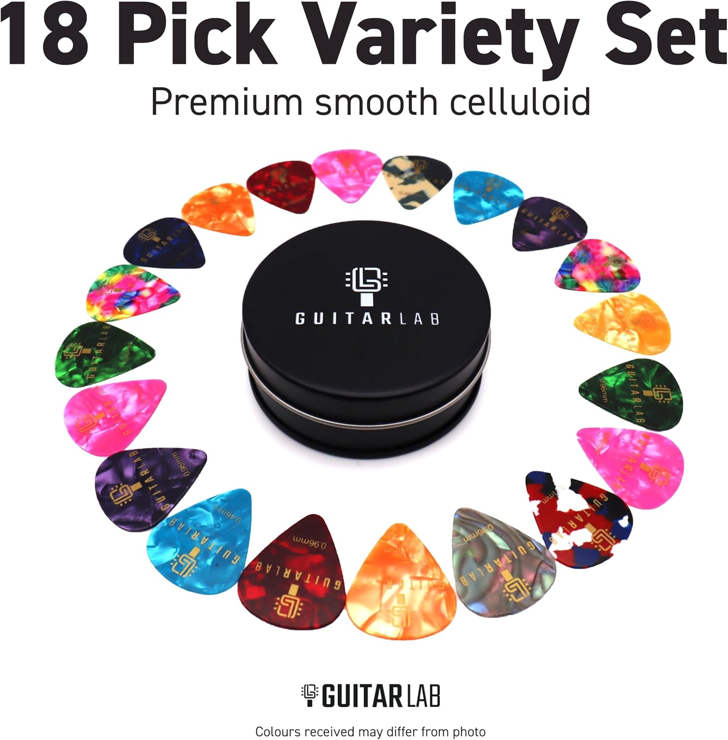 Celluloid Guitar Picks, 18 Piece Set - Electric and Acoustic