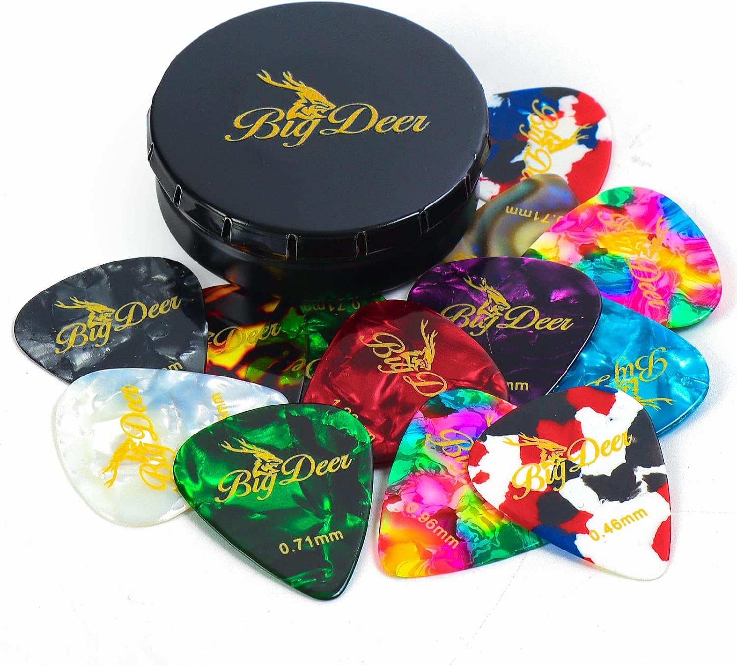Celluloid Guitar Picks, 16 Pack in Tin - Thin to Extra Heavy