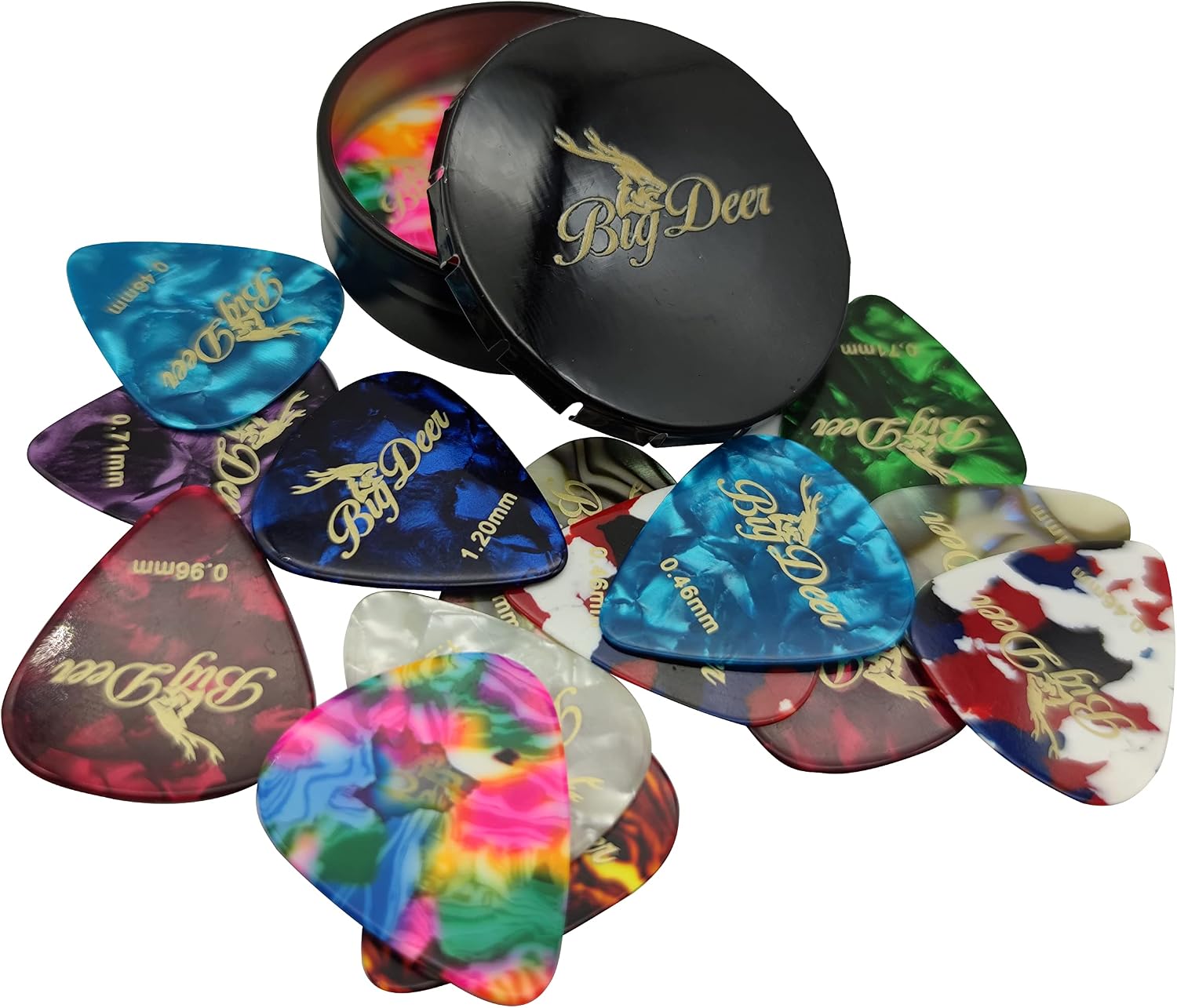 Celluloid Guitar Picks, 16 Pack in Tin - Thin to Extra Heavy