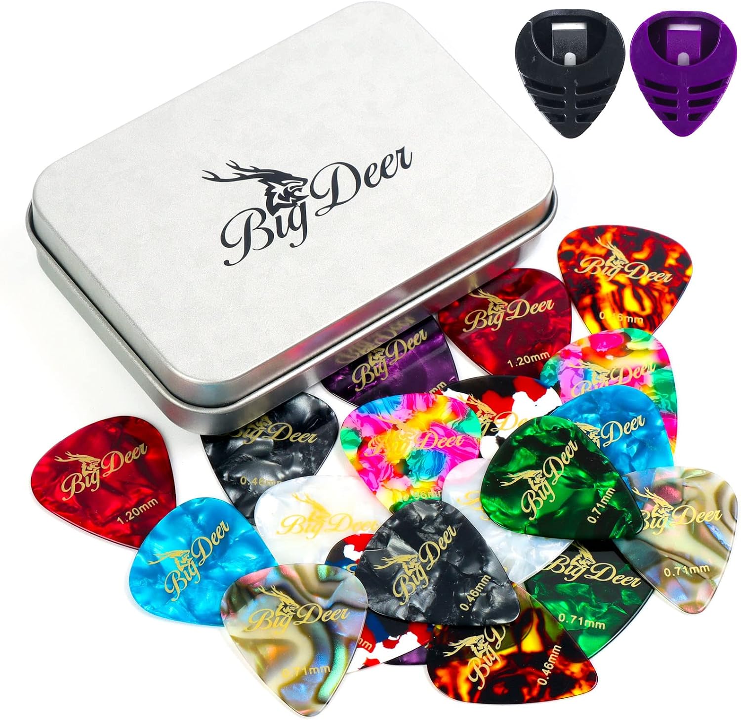 Celluloid Guitar Picks, 16 Pack in Tin - Thin to Extra Heavy