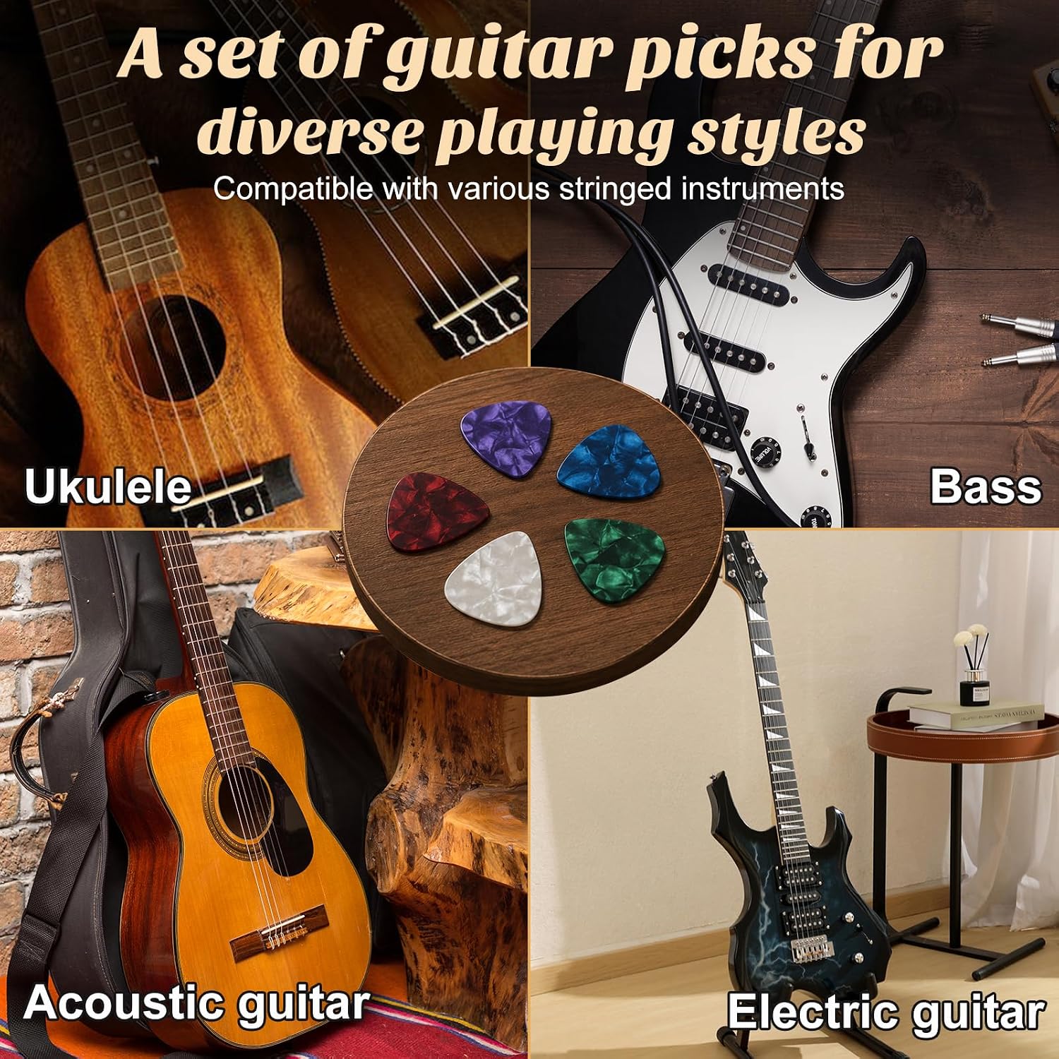 Guitar Picks, 150 Pack - 3 Thicknesses, 0.5, 0.75 and 1.0 mm