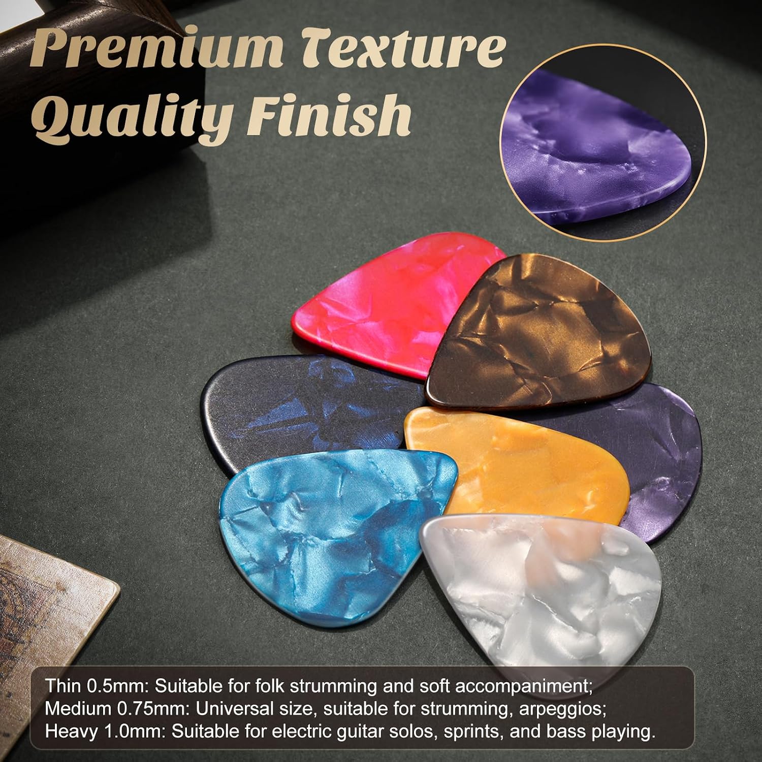 Guitar Picks, 150 Pack - 3 Thicknesses, 0.5, 0.75 and 1.0 mm