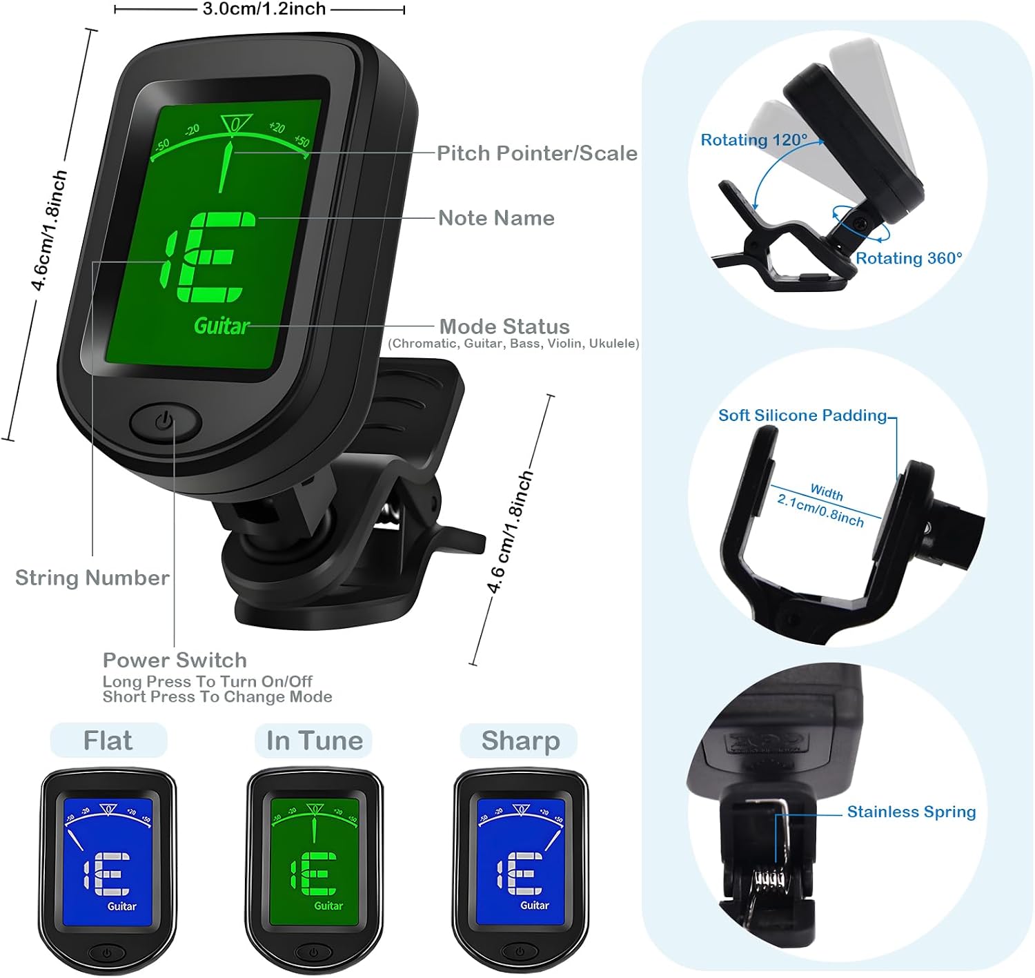 Guitar Accessory Kit - Clip-On Tuner, 3-in-1 Capo, 30 Picks and Storage Case