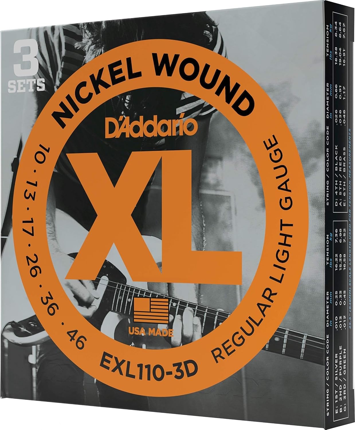 Electric Guitar Strings, Nickel Wound XL, 10-46 - 3 Sets