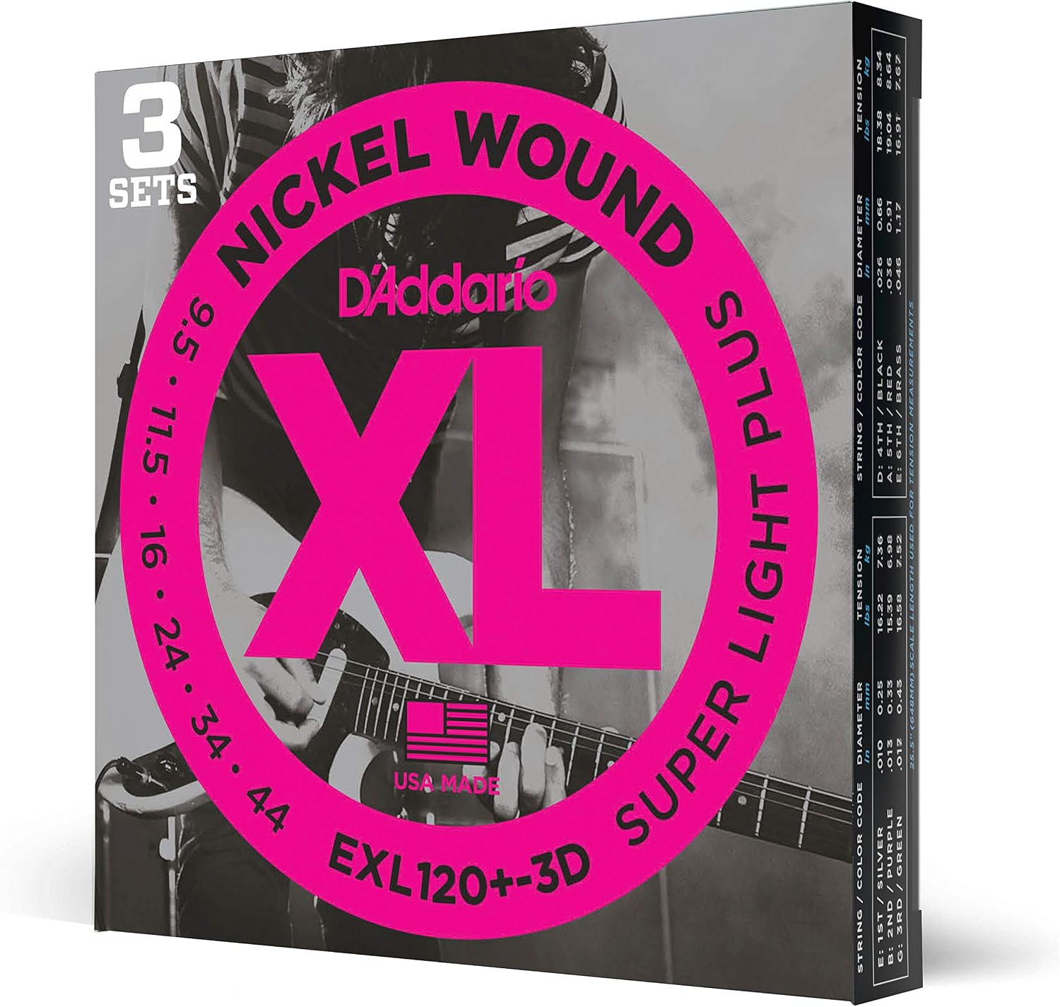Electric Guitar Strings, Nickel Wound XL, 10-46 - 3 Sets