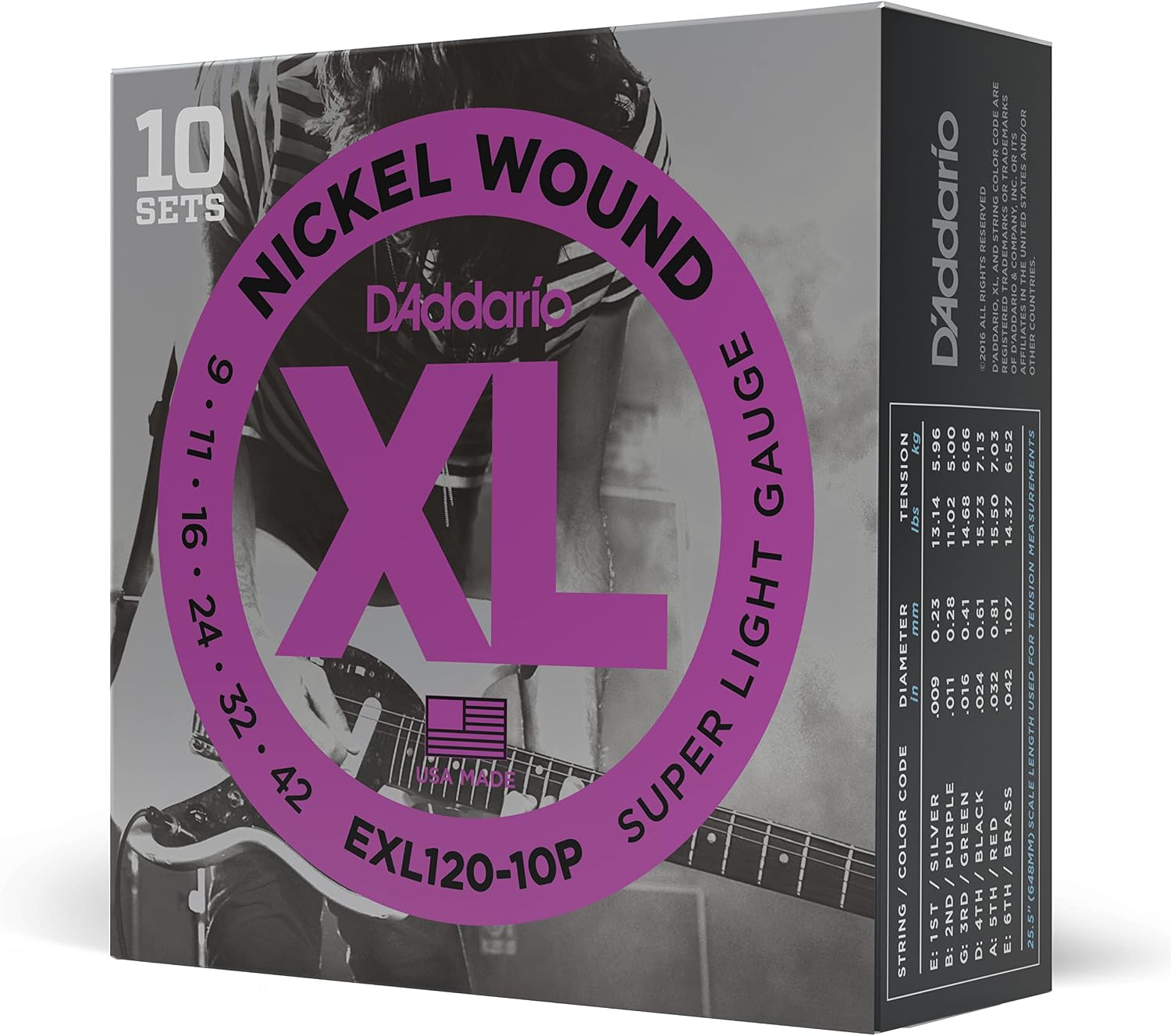 Electric Guitar Strings, Nickel Wound XL, 10-46 - 3 Sets