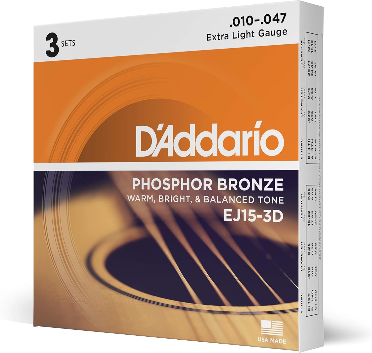 Acoustic Guitar Strings, Phosphor Bronze, Light 12-53 - Single Set