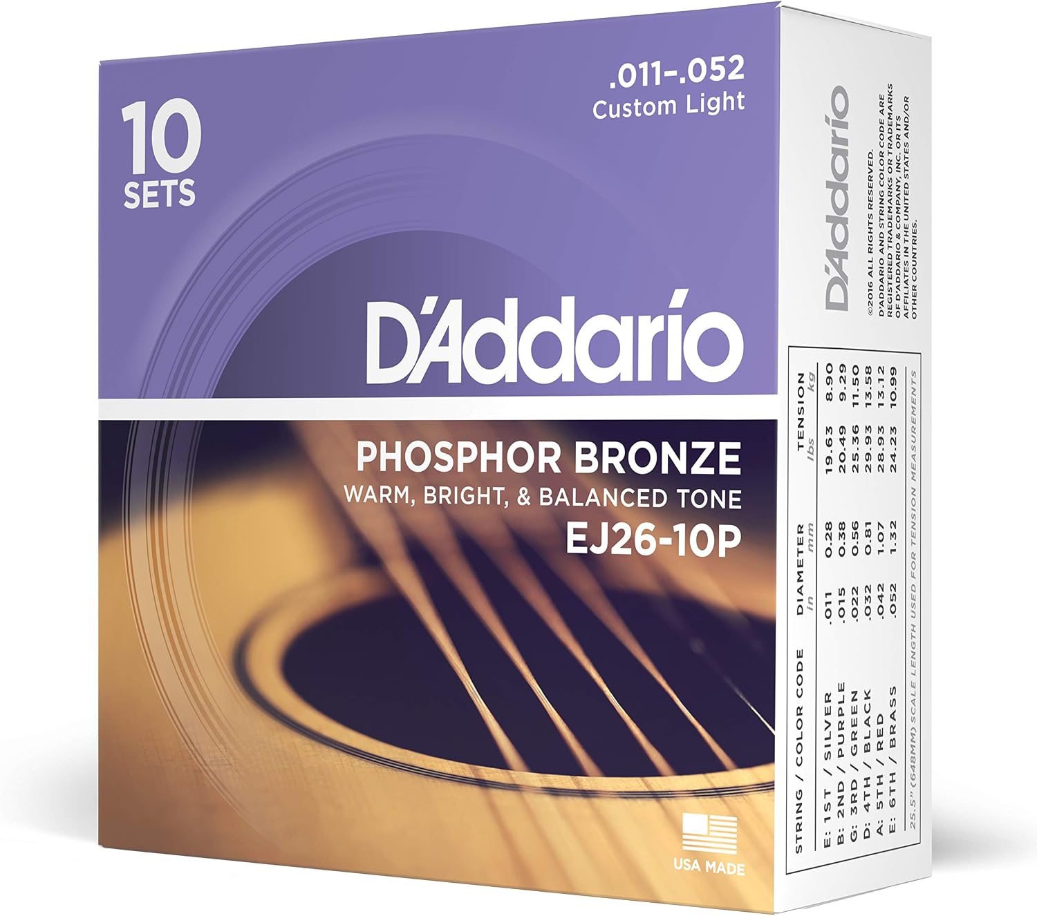 Acoustic Guitar Strings, Phosphor Bronze, Light 12-53 - Single Set