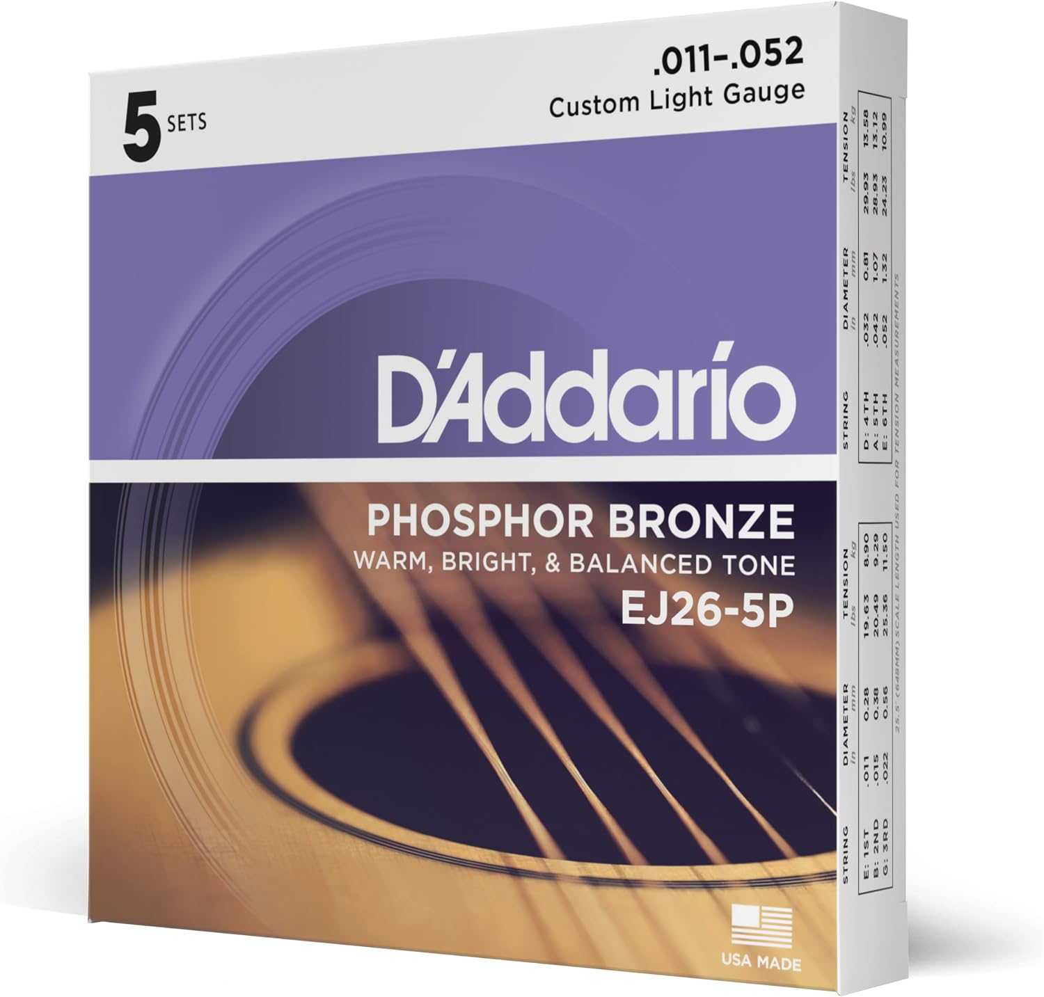 Acoustic Guitar Strings, Phosphor Bronze, Light 12-53 - Single Set
