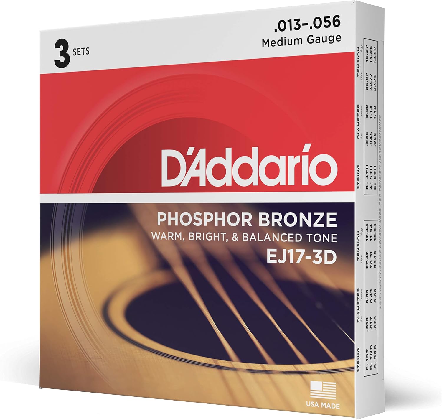 Acoustic Guitar Strings, Phosphor Bronze, Light 12-53 - Single Set