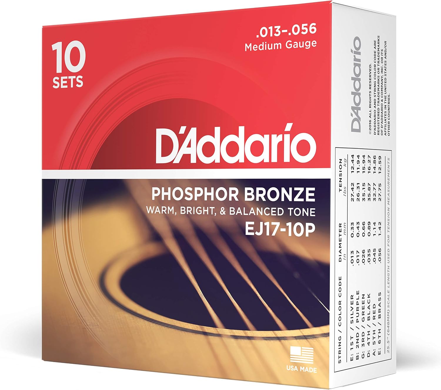 Acoustic Guitar Strings, Phosphor Bronze, Light 12-53 - Single Set