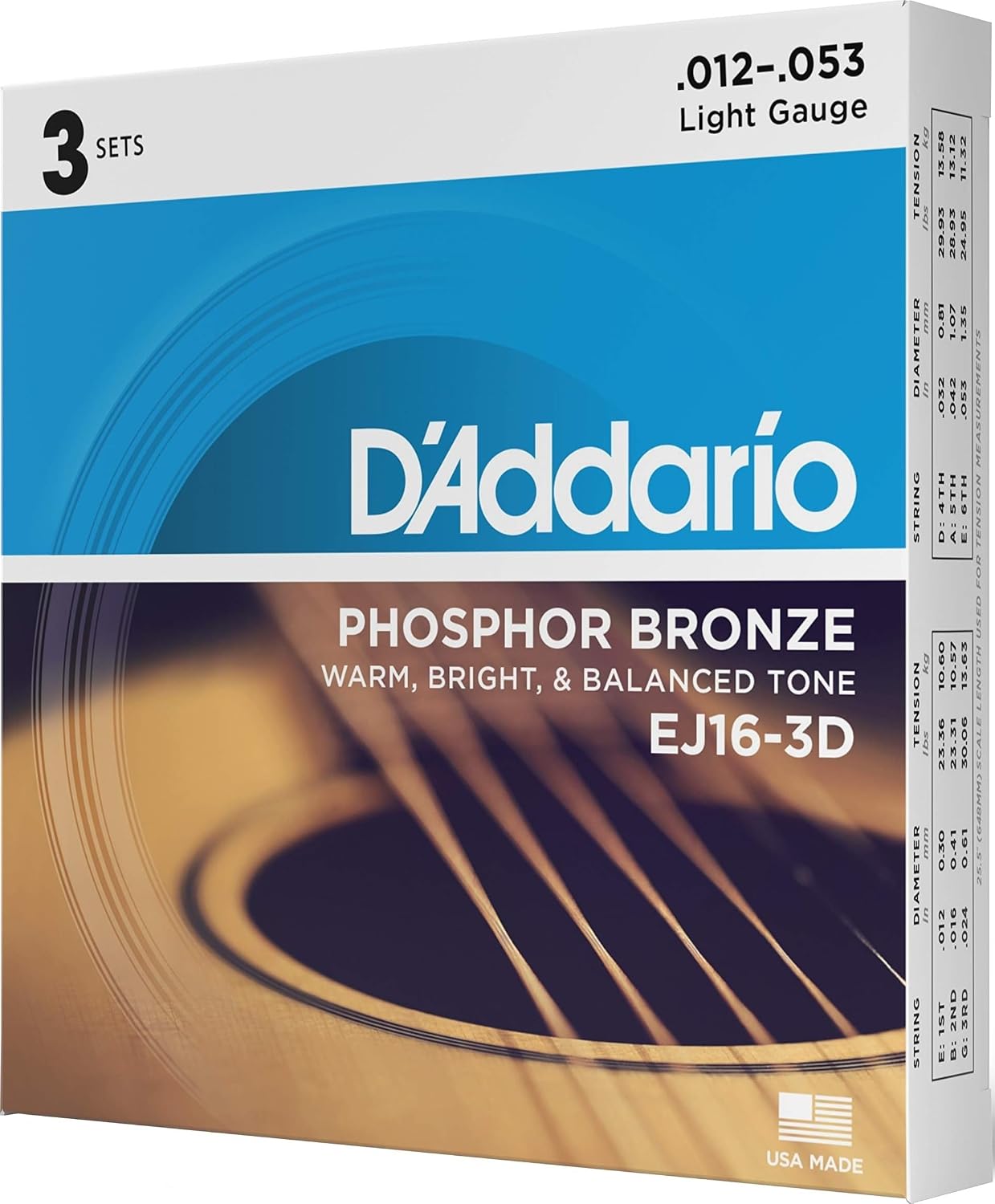 Acoustic Guitar Strings, Phosphor Bronze, Light 12-53 - Single Set